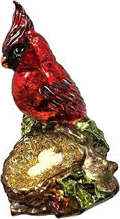 Cardinal Bird with Nest of Eggs Polish Glass Christmas Tree Clip On Ornament