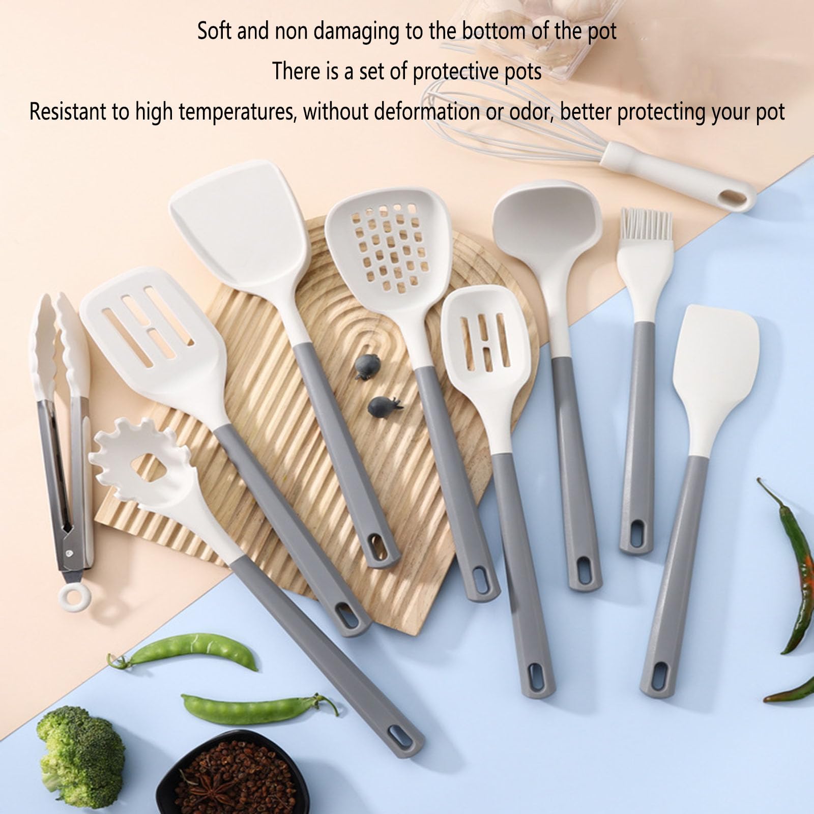 Silikon Küchenhelfer Set Kochutensilien Kochgeschirr Hitzebeständiger Antihaft Silikon Küchenutensilien Wender Zange Pfannenwender Set Spülmaschinengeeignet 11 Stück Multi-Colored,L