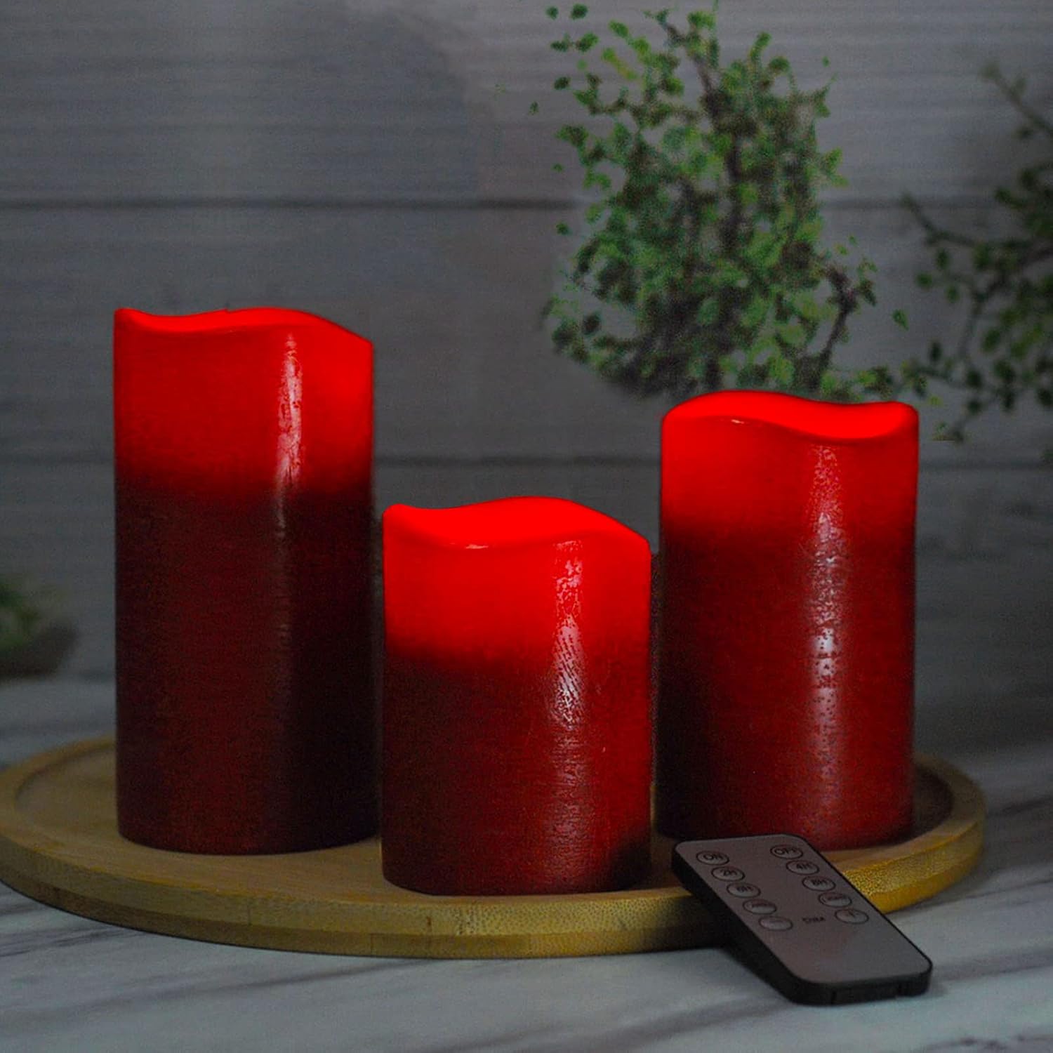 Buy M Mirrowing Christmas Red Pillar Candles, Real Wax Flameless