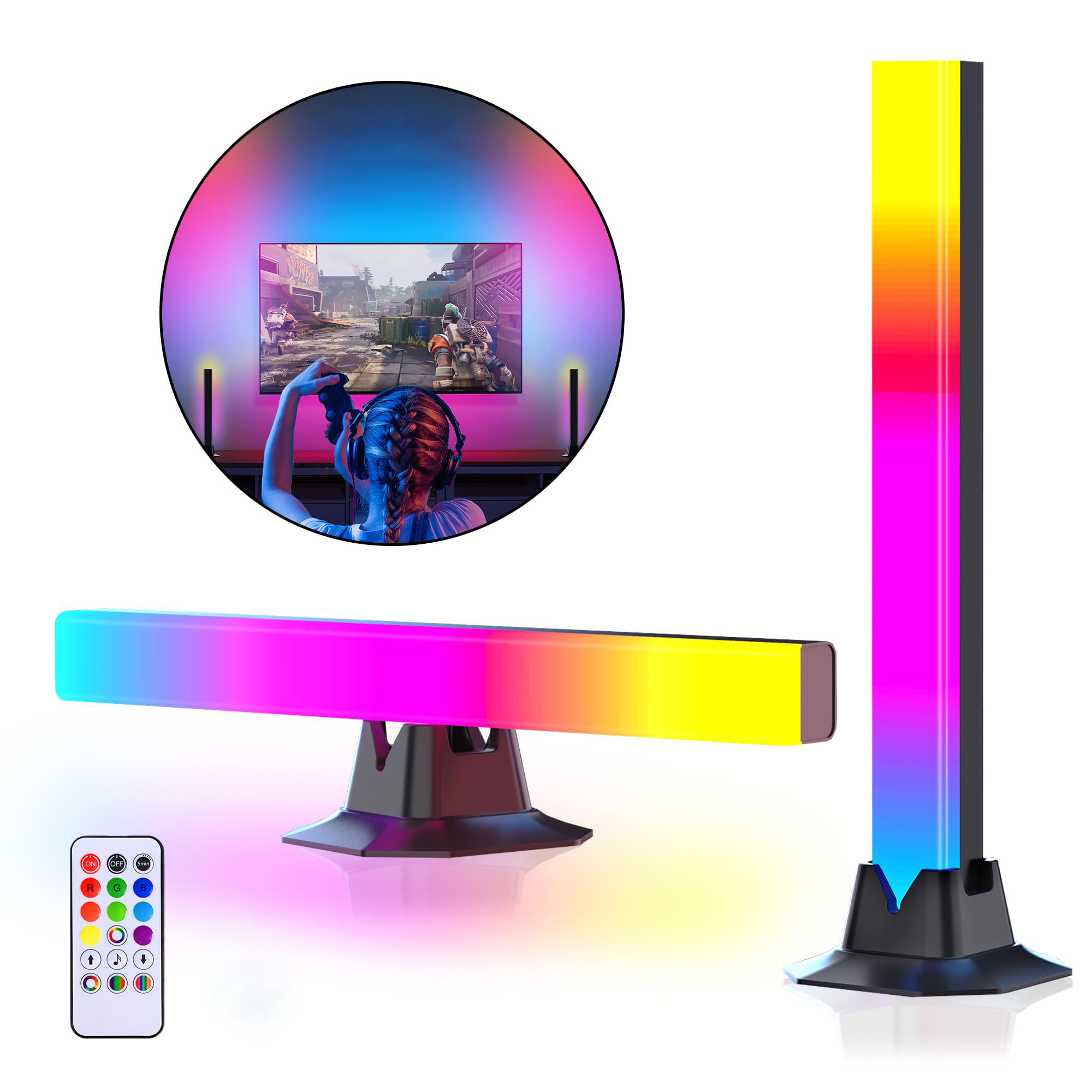MAKINGTEC RGB LED Lights Bar-Music Sync RGB Desk Light-Gaming Lights for Room, with Infrared Remote Control, Power Adapter, and 74 in/190cm USB Powered Wire, for Bedroom Atmosphere and TV PC Monito
