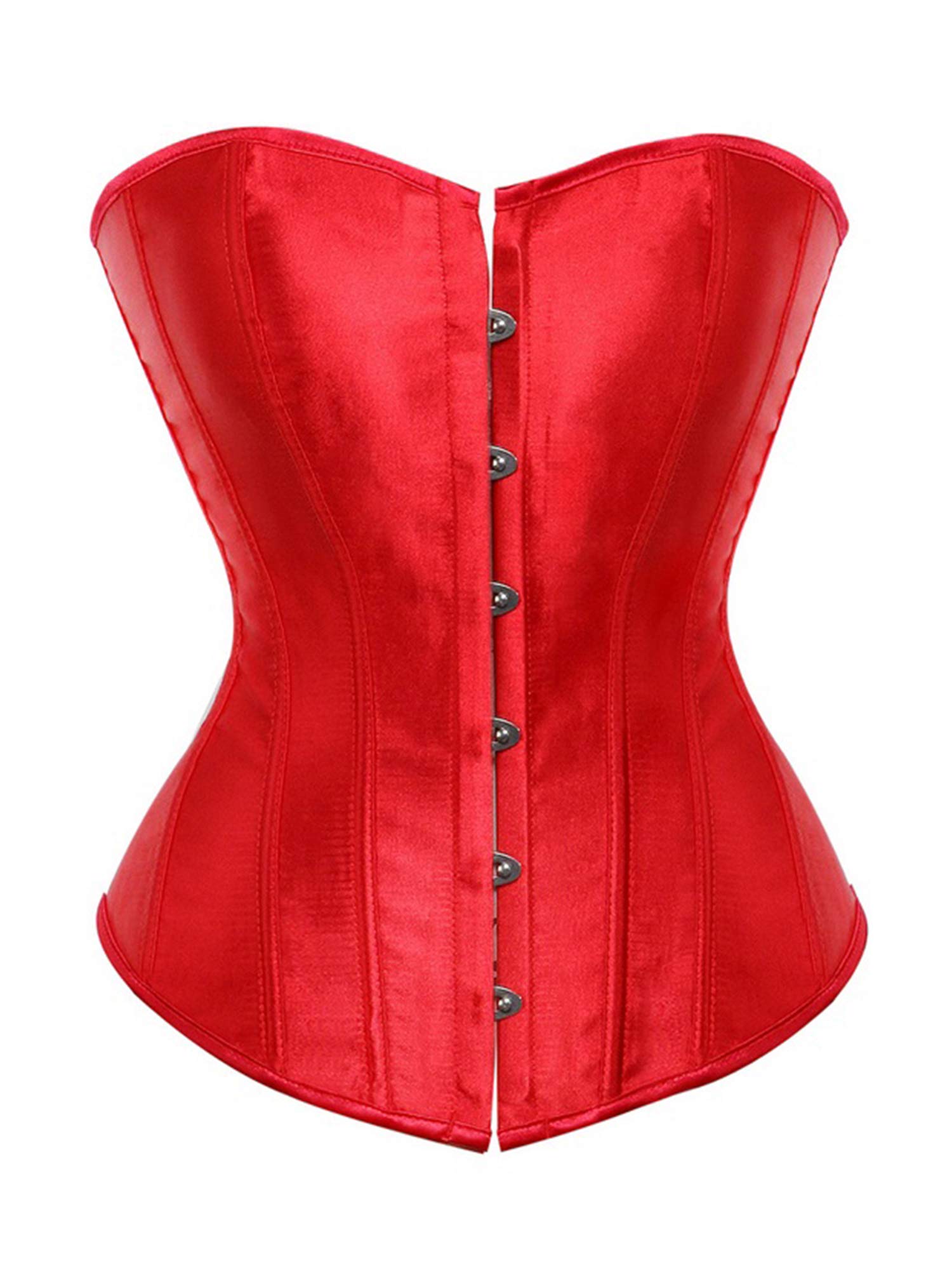 Anuedgis Women Satin Bustier Top Stylish Floral Jacquard Lace up Boned Overbust Corset Sexy Off Shoulder Going Out Body Shaper Top (A-Red, 2XL)
