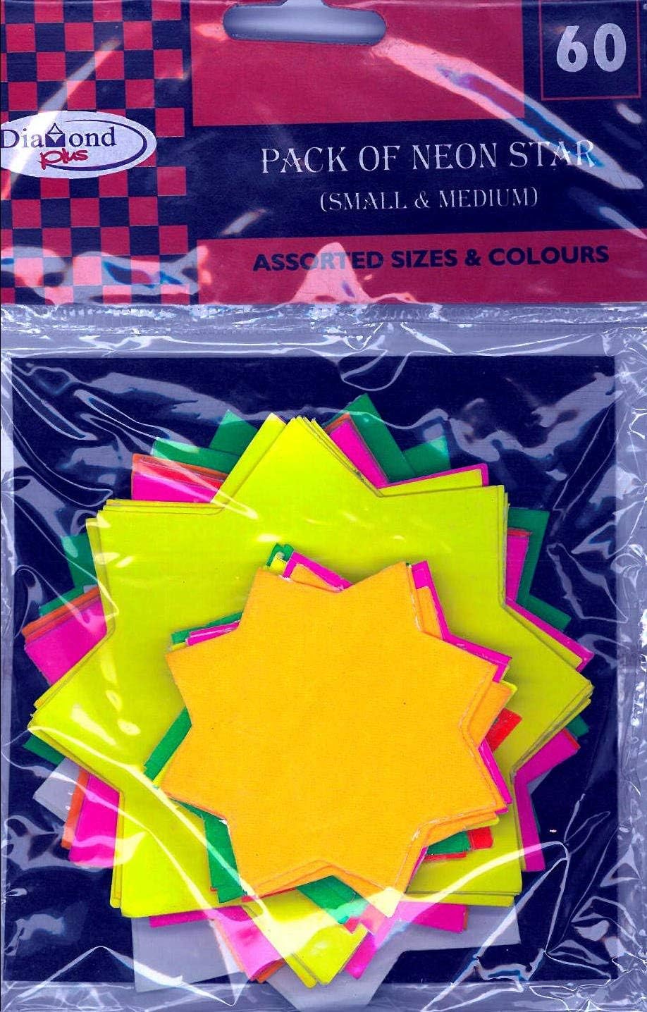 JMSยฎ 60 x Diamond Plus Neon Card Stars, Fluorescent Colours Card-60 Fluorescent Stars 7.5 x 7.5cm