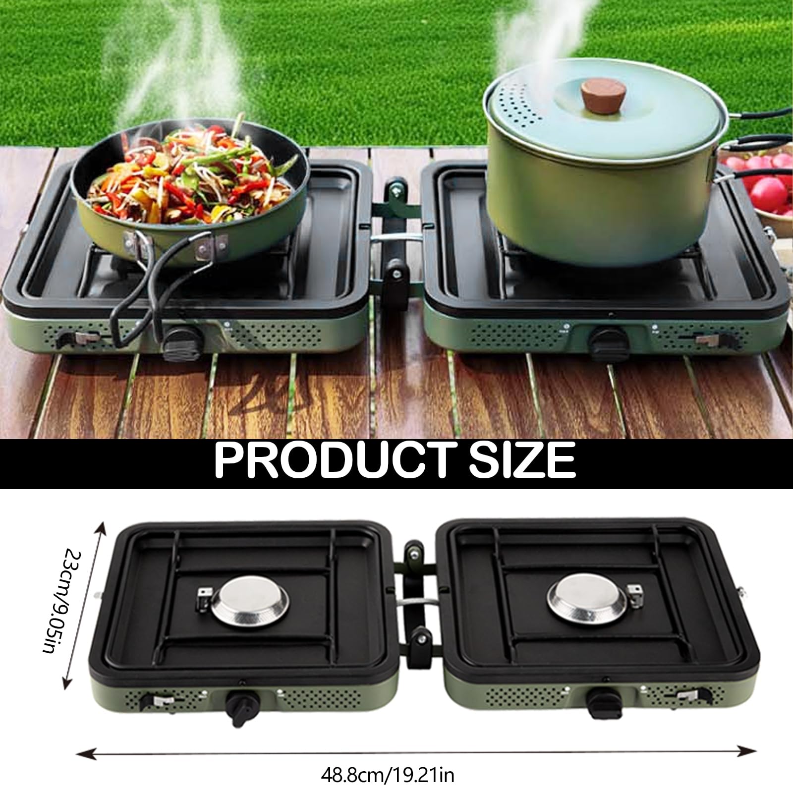 Réchaud De Camping 2-En-1 4400W 2 Brûleurs Pliable Portable Brûleur Réglable Avec Plaque De Cuisson Poignée Tuyau De Gaz Sac De Transport