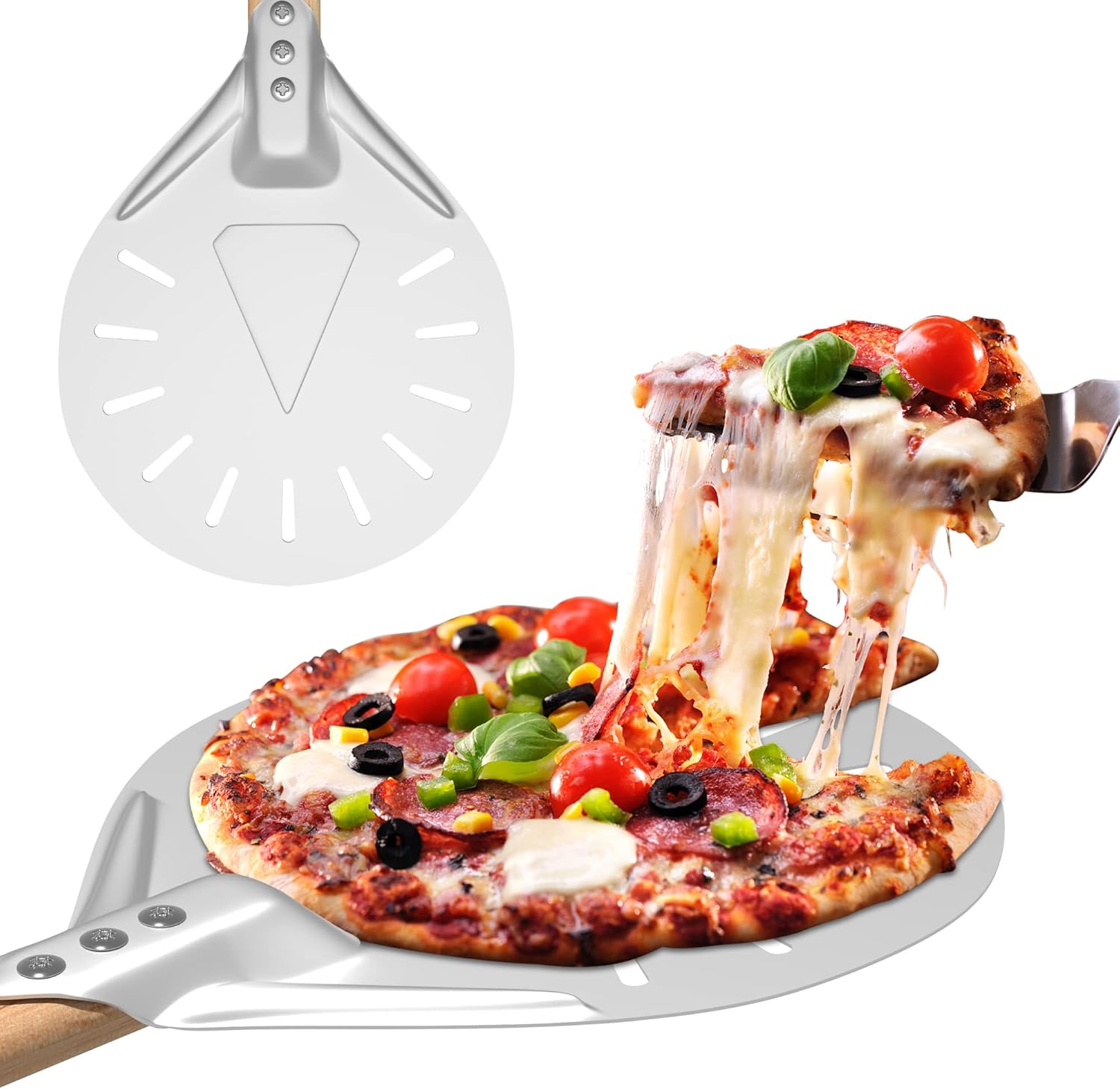 8 Inch Pizza Peel,Professional Durable Pizza Peel Turner NonSlip Aluminum Turning Peel Pizza