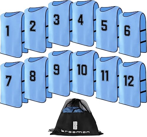 brooman Scrimmage - Chaleco de entrenamiento para niños, jóvenes y adultos, camiseta de práctica de fútbol atlético (12 y 24 unidades)