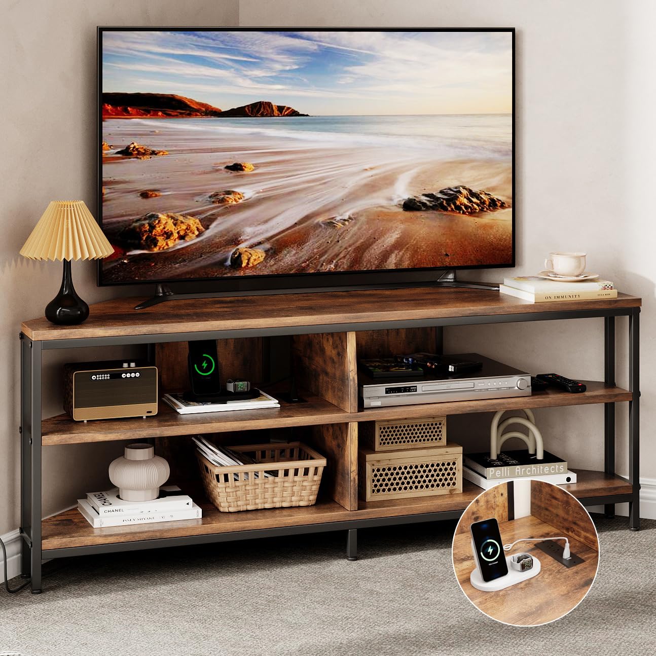 Function Home Supporto TV 120 Cm Oro Bianco: Console A 3 Ripiani Per TV Fino A 55 Pollici, Mobile TV Moderno - 4