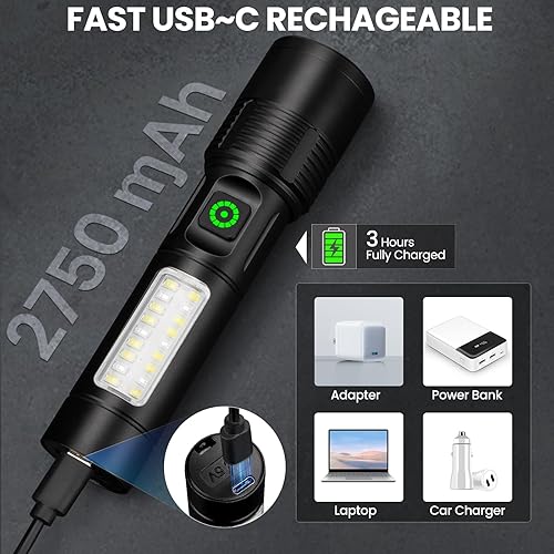 Miniatura 3 de NiaoChao Linternas LED recargables de alto lúmenes, 99000 lúmenes, linterna súper brillante con 6 modos, resistente al agua, potente luz de destello