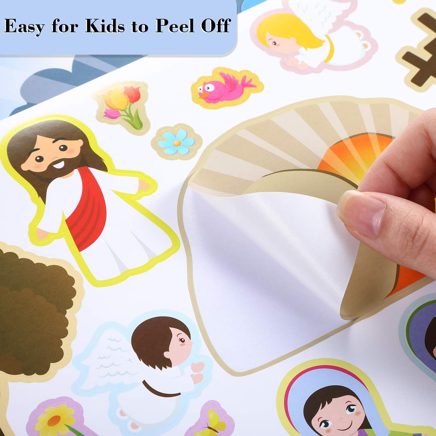 Outus 10 Set 11.81 Inch Easter Stickers Scenes Craft Religious Christian Card Stickers Sheets Scrapbooking Prizes for Activity Supply Easter Game Party Favors