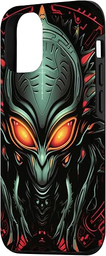 Vista 2 de iPhone 14 Pro Cute Green Alien Head UFO Space Face Alien Case