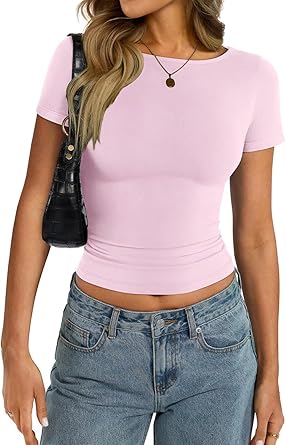 EasyGala Womens Cotton Boat Neck Short Sleeve Shirts Summer Crop Tops Basic Going Out Tee Fashion Y2K Outfits 2026