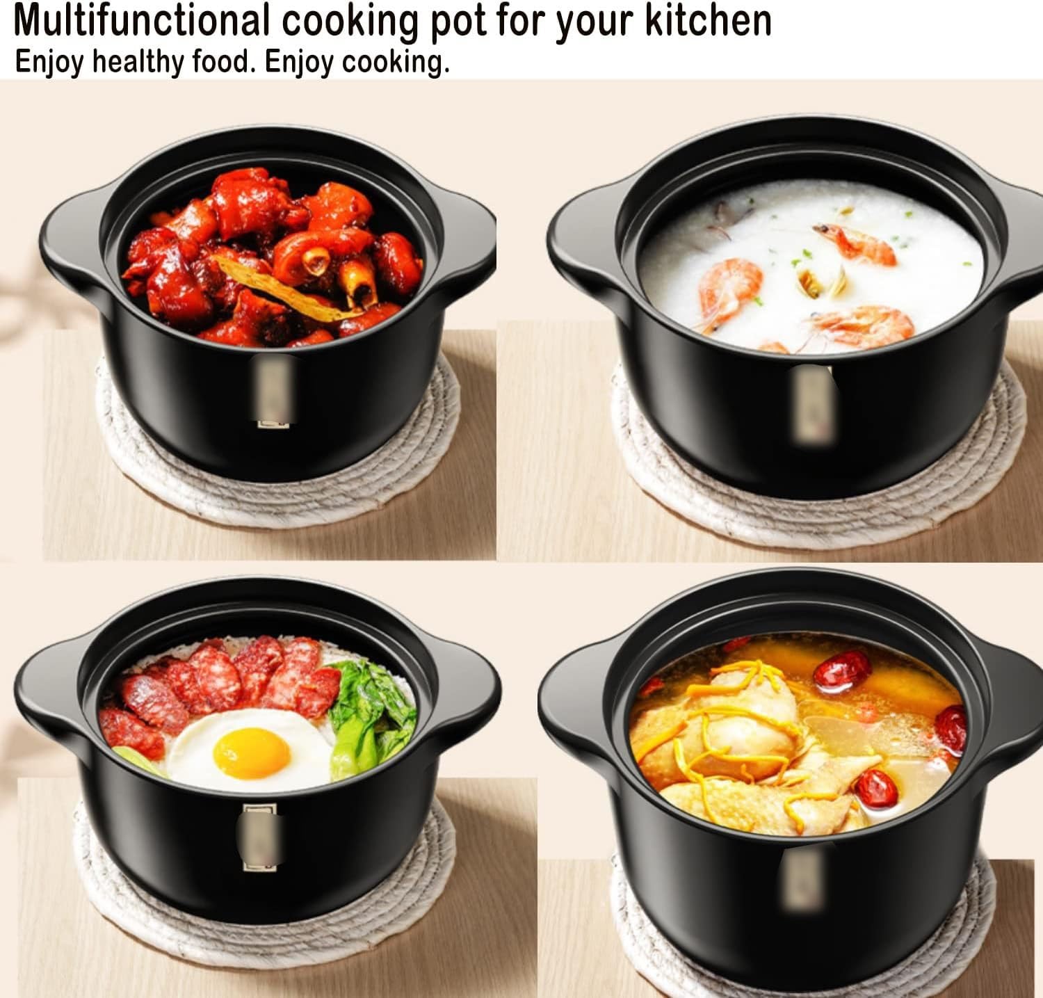 Soup Bowl,Ceramic Soup Serving Pot,Clay Cooking Pot Ceramic Stockpot, Chinese Ceramic Casserole Clay Pot Earthen Pot Cookware Stew Pot Earthenware Pot Pasta Milk Pot Sauce Po(2.6 Litres)