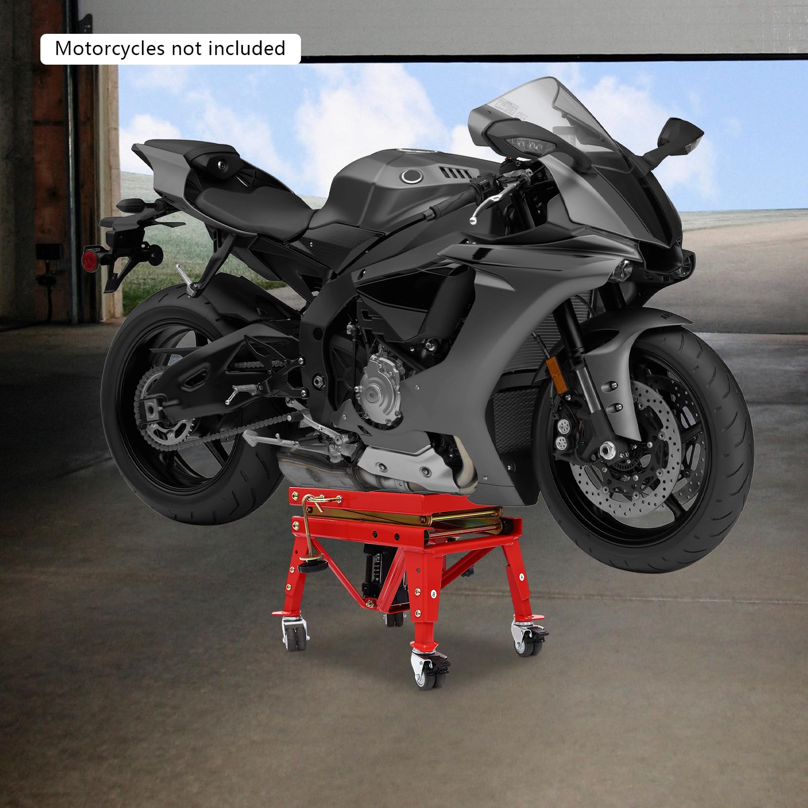 Elevador de motocicleta de hasta 160 kg, plataforma elevadora para motocicletas, altura ajustable entre 30,5 cm y 80 cm, soporte central para motocicletas ATV y quads