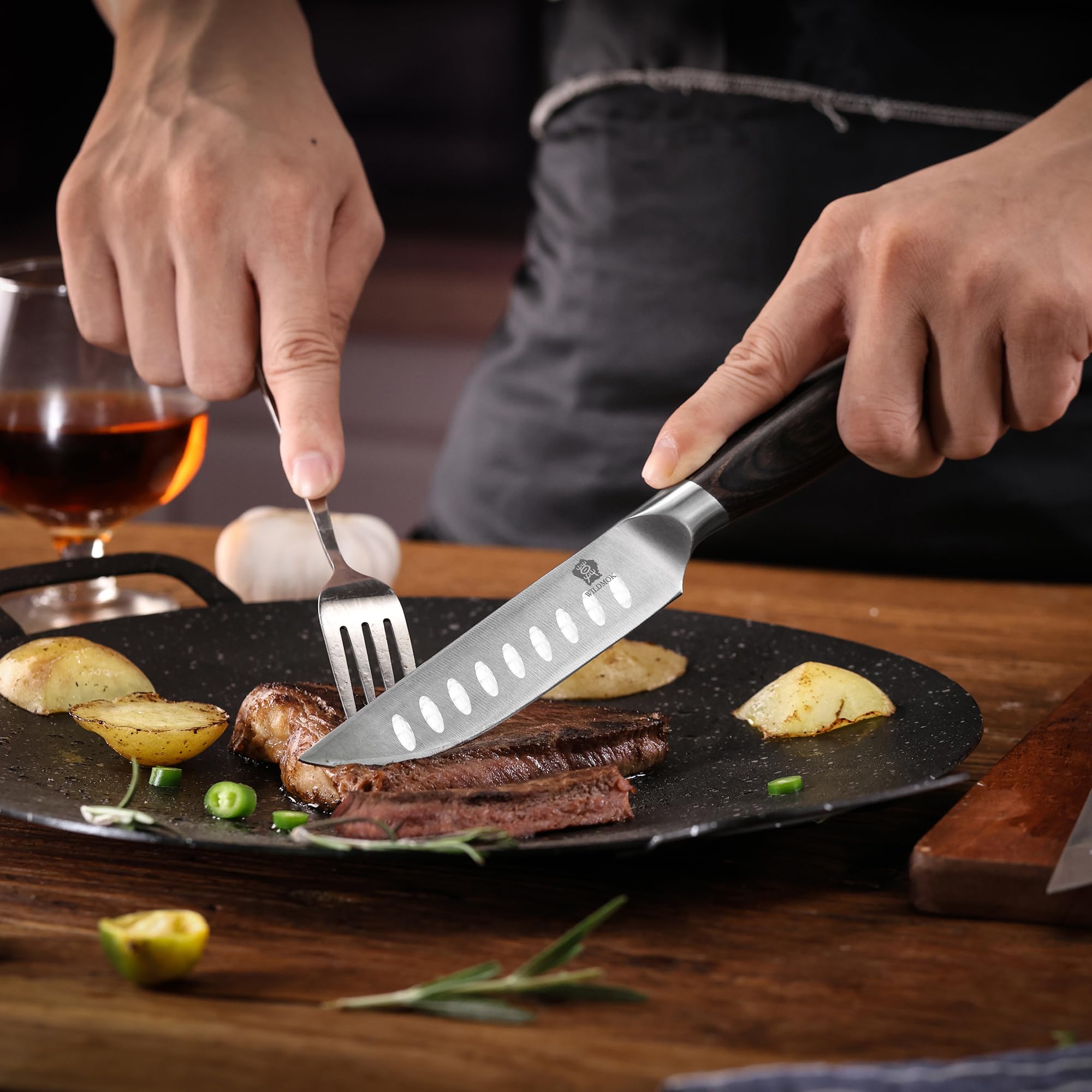 WILDMOK 12,8 cm Steak Knives Set of 4, Ultra Sharp Steak Knives Kitchen Knives Set, allemand en acier inoxydable Steak Knife
