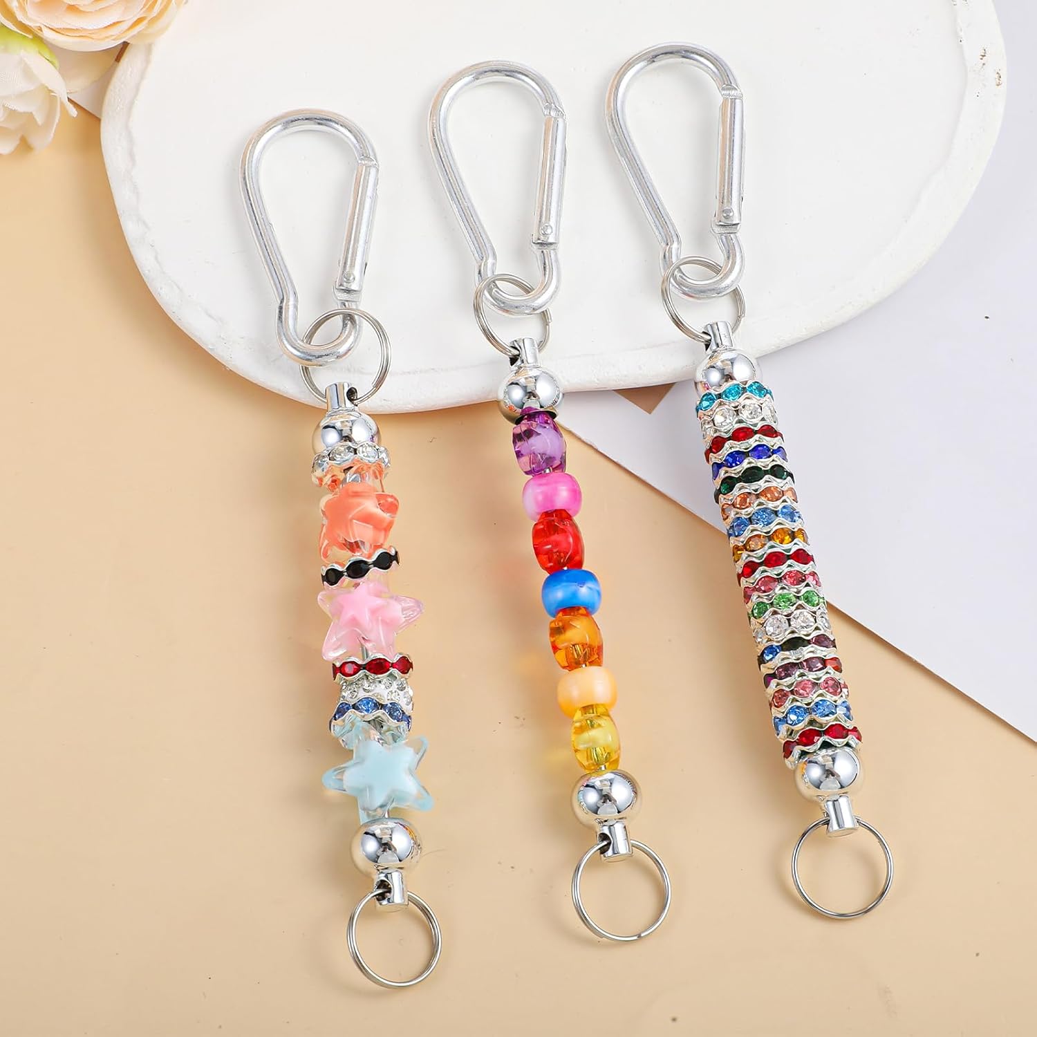 30pcs Beadable Keychain Bar,Bulk DIY Blank Silver/Black Beaded Keychain Making Kit,Beadable Items Accessories - Image 7