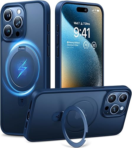 TORRAS Funda magnética Ostand para iPhone 15 Pro Max, probada contra caídas de grado militar compatible con MagSafe Soporte integrado translúcido
