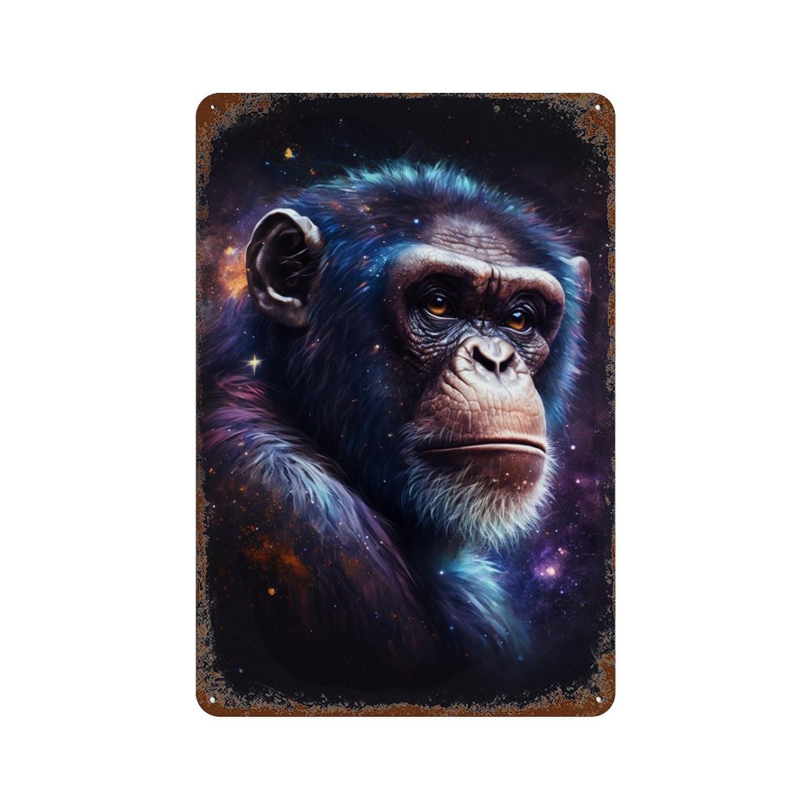 Chimpanzee Galaxy Portrait-2 Retro Metal Sign 11.8"x7.9", Vintage Wall Decor for Bistro, Counter And Cafe Decor