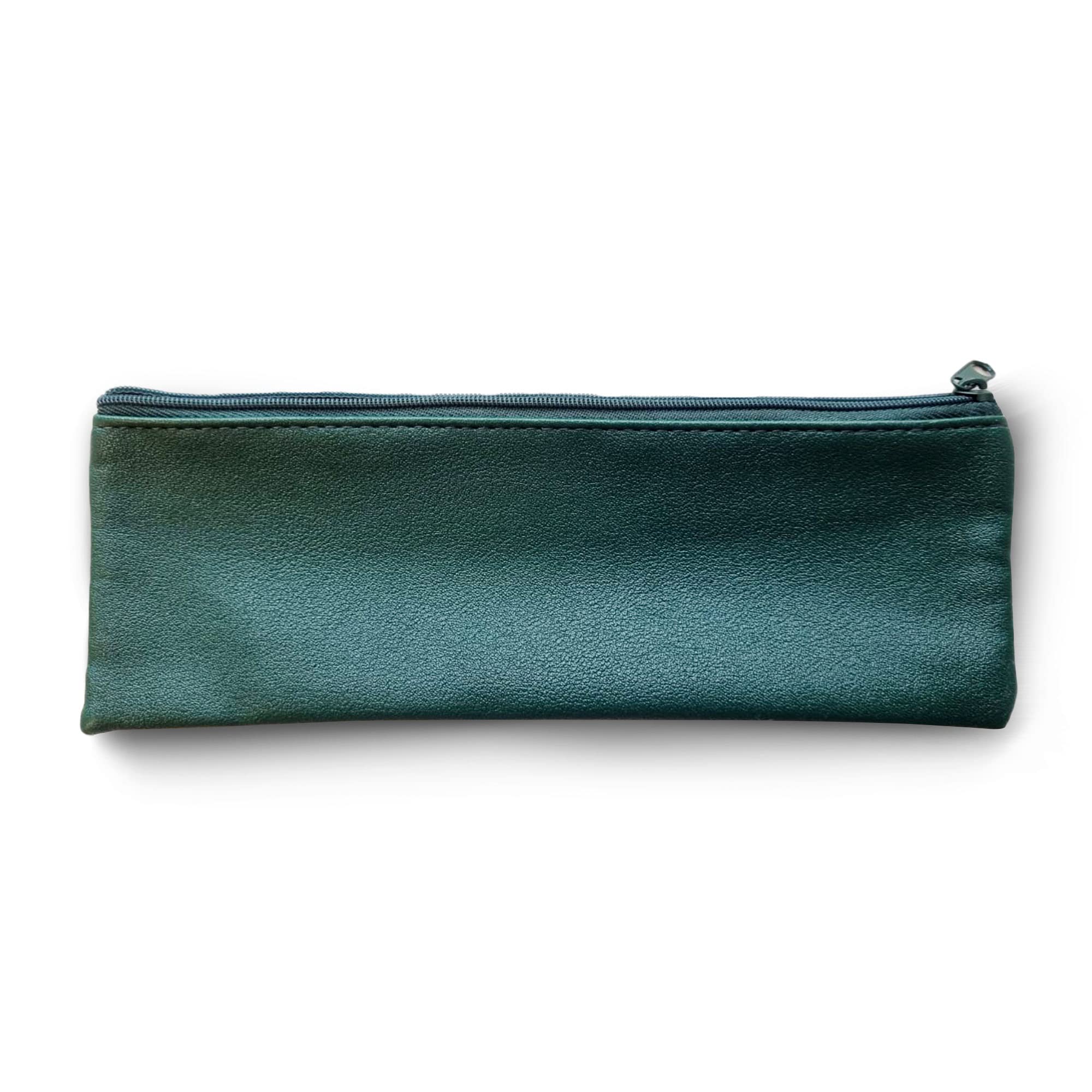 Enjoy Dokha Grande Faux Leather Pencil Case & Pouch | Multi-Use Zip Storage Case for Stationery, Toiletries, Medication, Smoking Pipes & Accessories, and More (Green)