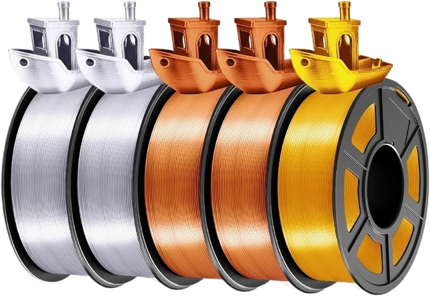 Compatible for 3D Printer Filament 1.75mm, PLA PETG Silk Wood Marble, 5-Pack Variety Bundle, 1.1KG & 0.5KG Spools(PLA Plus WT 5Roll)