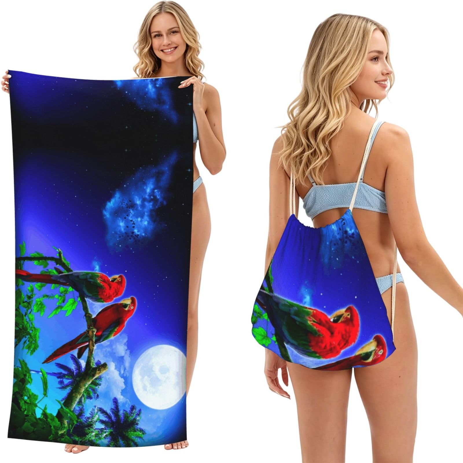 WSHFFILO Parrot printed 2 in 1 Packable Towel Bag Bath Towel Beach Towel
