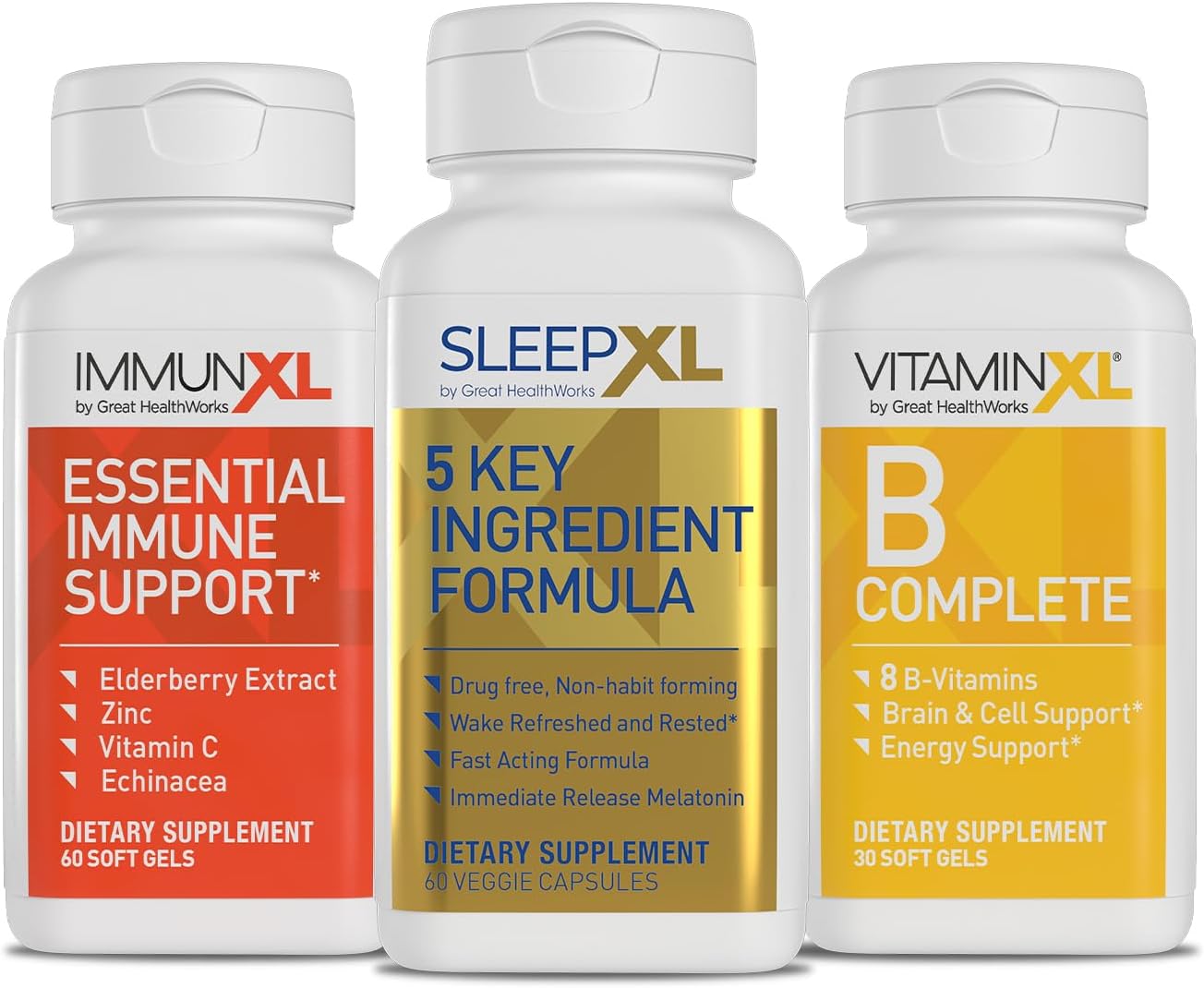 Yellow Amarillo Combo - Sleep Well with SleepXL, Support Your Immune System with ImmunXL, and Wake Refreshed and Energized with VitaminXL B Complete, One Month Supply - 3-in-1 Combo.