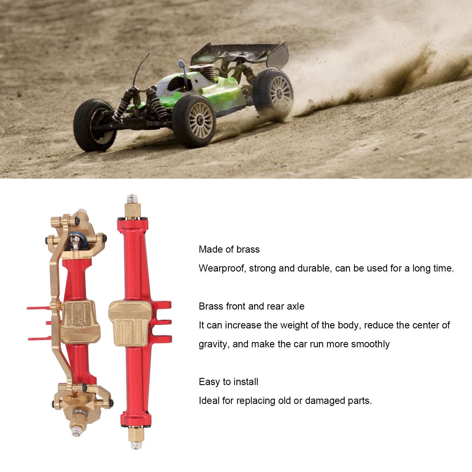 RC Zestaw przedniej osi tylnej ze stopu aluminium i mosiądzu Lekka precyzyjna wymiana wału samochodowego RC do samochodu Traxxas 1/18 RC (czerwony)