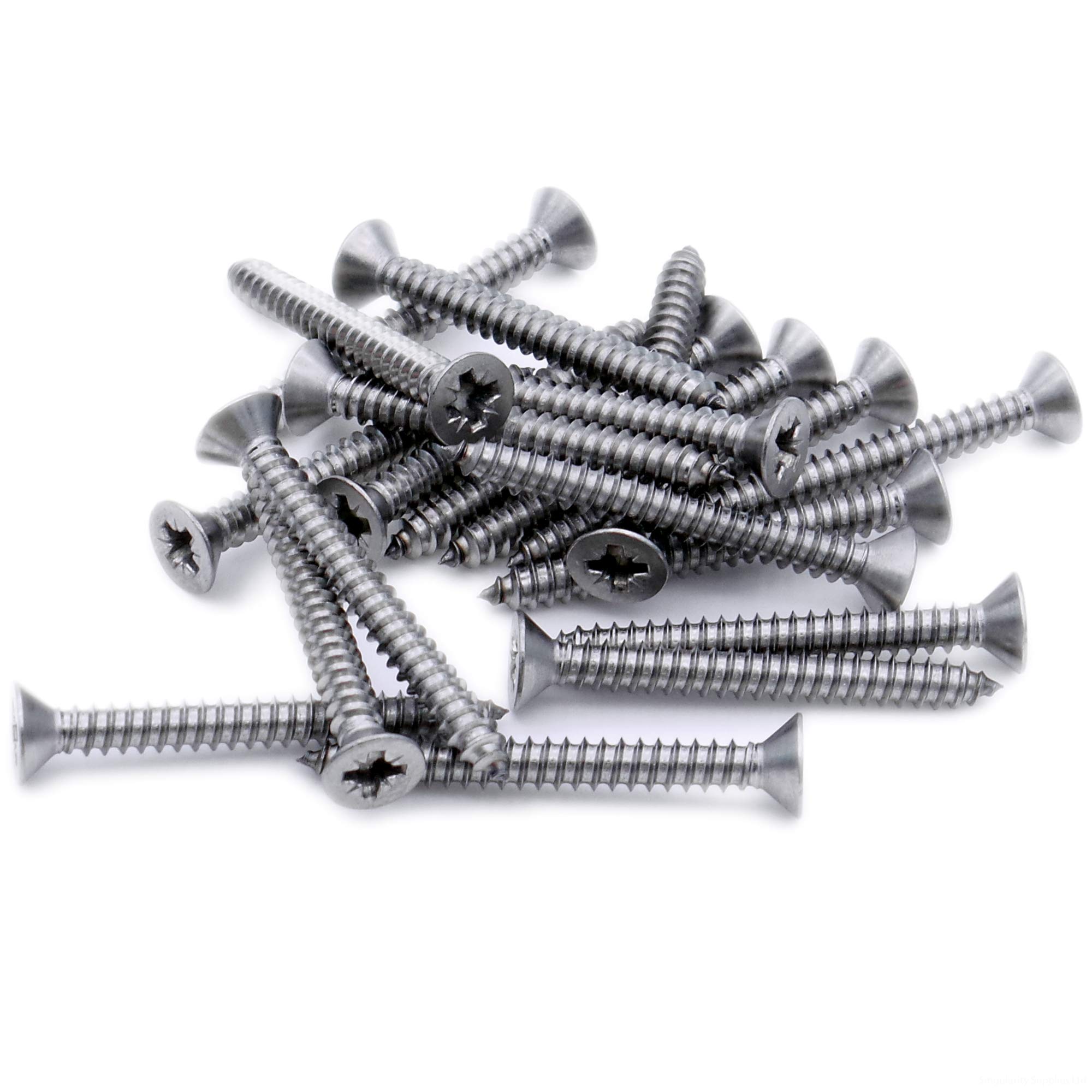 Singularity Supplies Silver No.4 X 0.75 (2.9Mm X 19Mm) Pozi Countersunk Self-Tapping Screw - Stainless Steel (A2) (Pack Of 20)