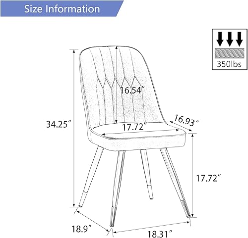Miniatura 2 de Alunaune Juego de 2 sillas de comedor modernas, tapizadas, de mediados de siglo, sin brazos, para ocio, sala de estar, silla auxiliar de escritorio