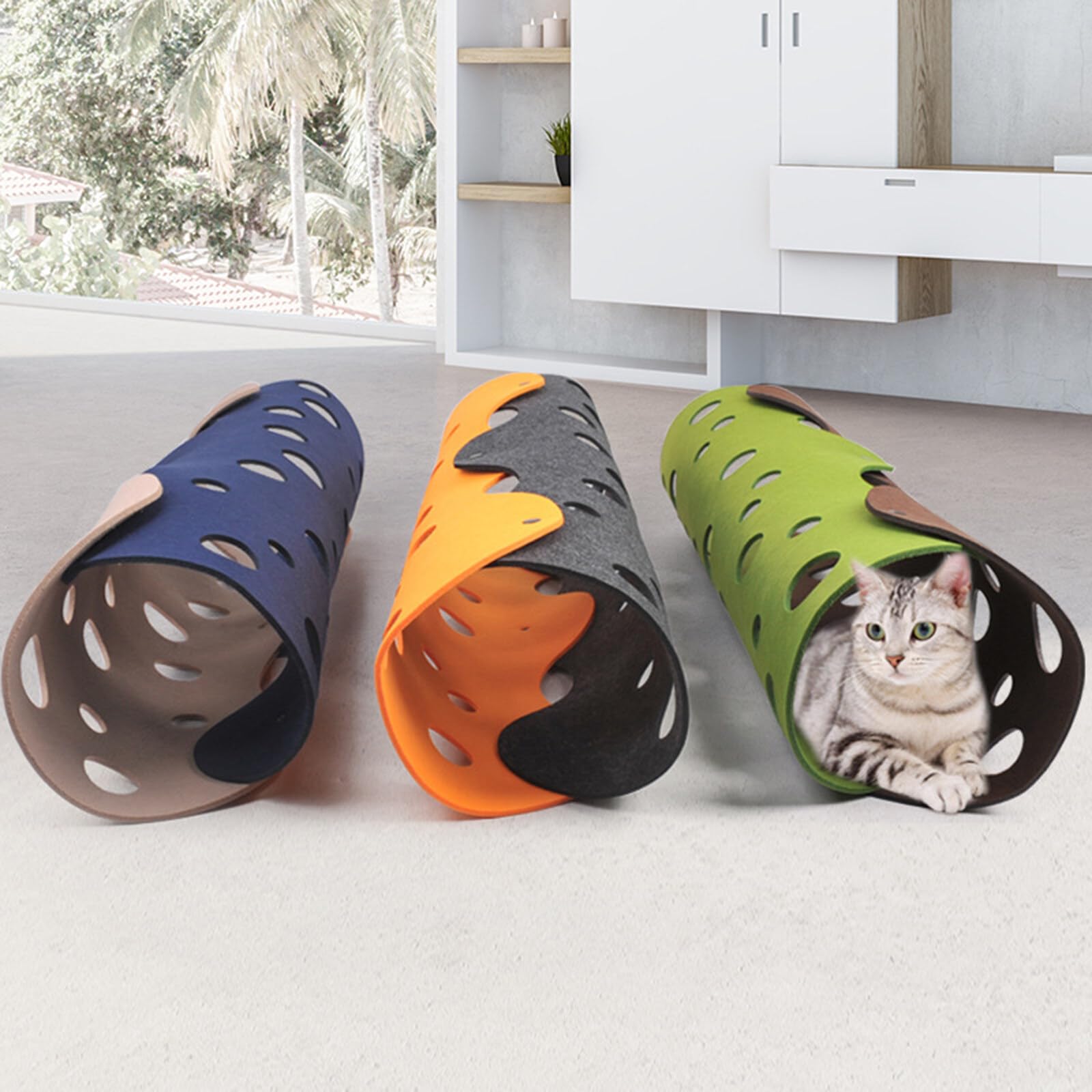 NCONCO 2 Pcs DIY Cat Tunnels Toy,Collapsible Cat Tube Toys Play Tunnel Detachable Washable Felt Cat Litter Pet Supplies for Kittens Rabbits Hamsters and Small Animals - Image 2