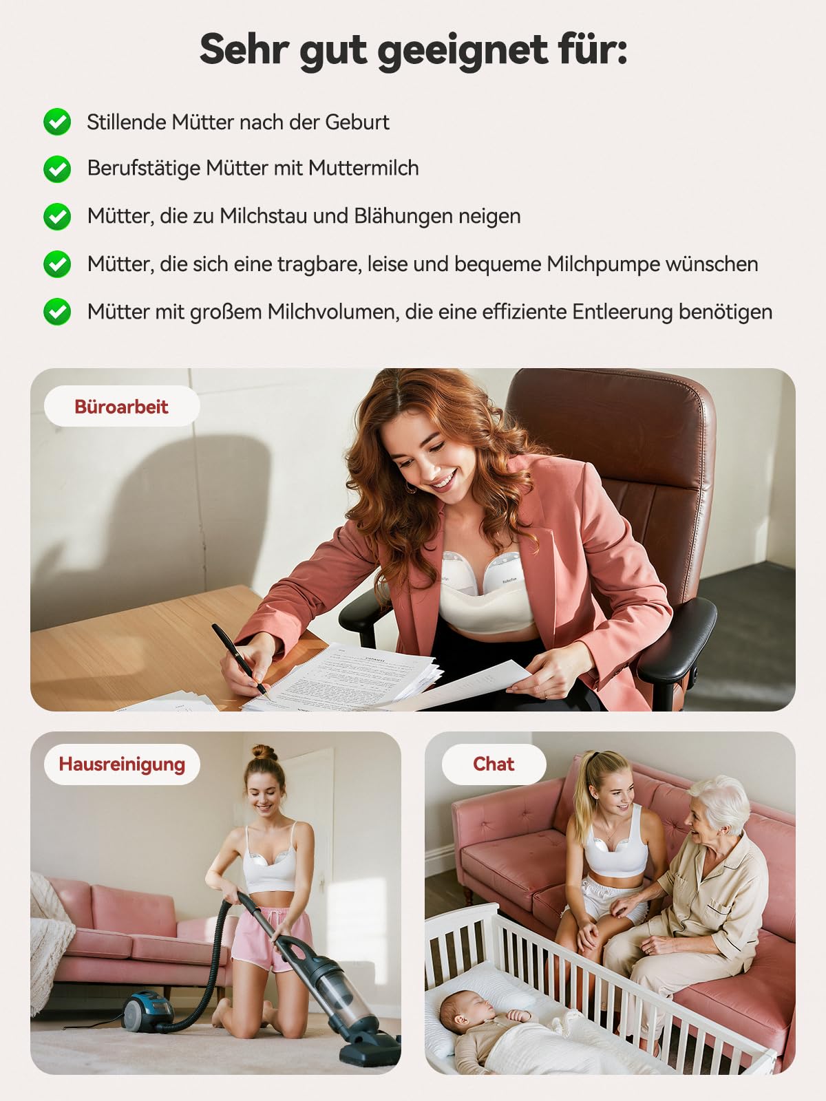 Robofun 2er-Pack Milchpumpe Elektrisch Freihändig, Leise Doppelmilchpumpe, 4 Modi und 12 Saugstufen, Elektrische Milchpumpe Handsfreemit Staubschutzdeckel, Breast Pump Electric,19mm/21mm/24mm Flansch