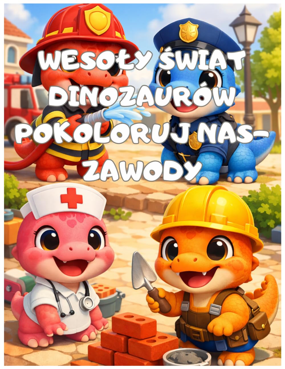 Wesoły Świat Dinozaurów – Pokoloruj Nas: Zawody | Kolorowanka Edukacyjna o Pracy Dorosłych | Poznaj Różne Profesje i Miejsca Pracy dla Dziewczynki i chłopca 4–8 lat: prezent, święta, zabawa