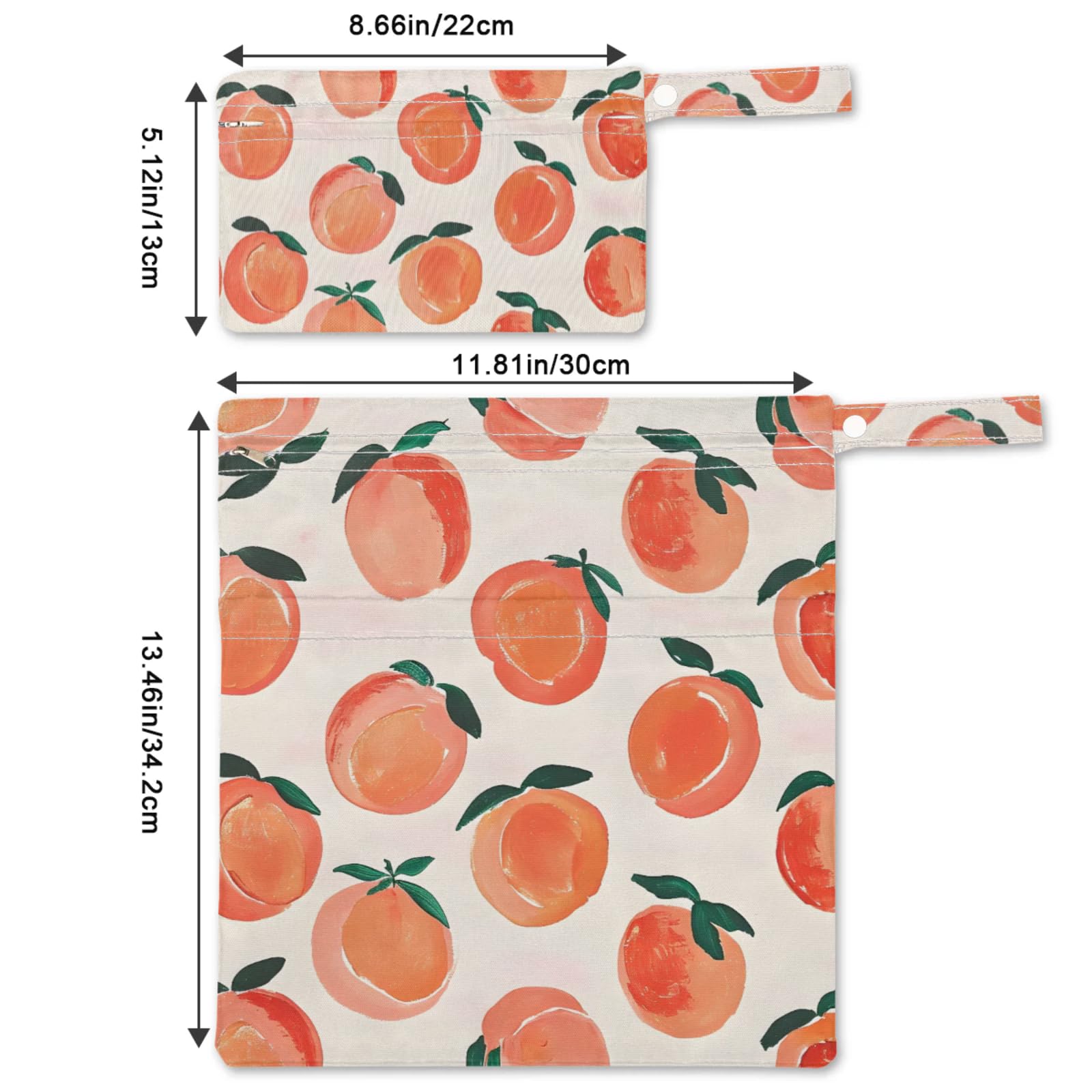 GzLeyigou 2 Set Peaches Wet Dry Bags for Baby Cloth Diapers Reusable Storage Bag for Travel,Beach,Pool,Daycare,Stroller,Gym,Laundry,Dirty Clothes,Swimsuits & Wet Clothes, Pink Peach Wet Bag