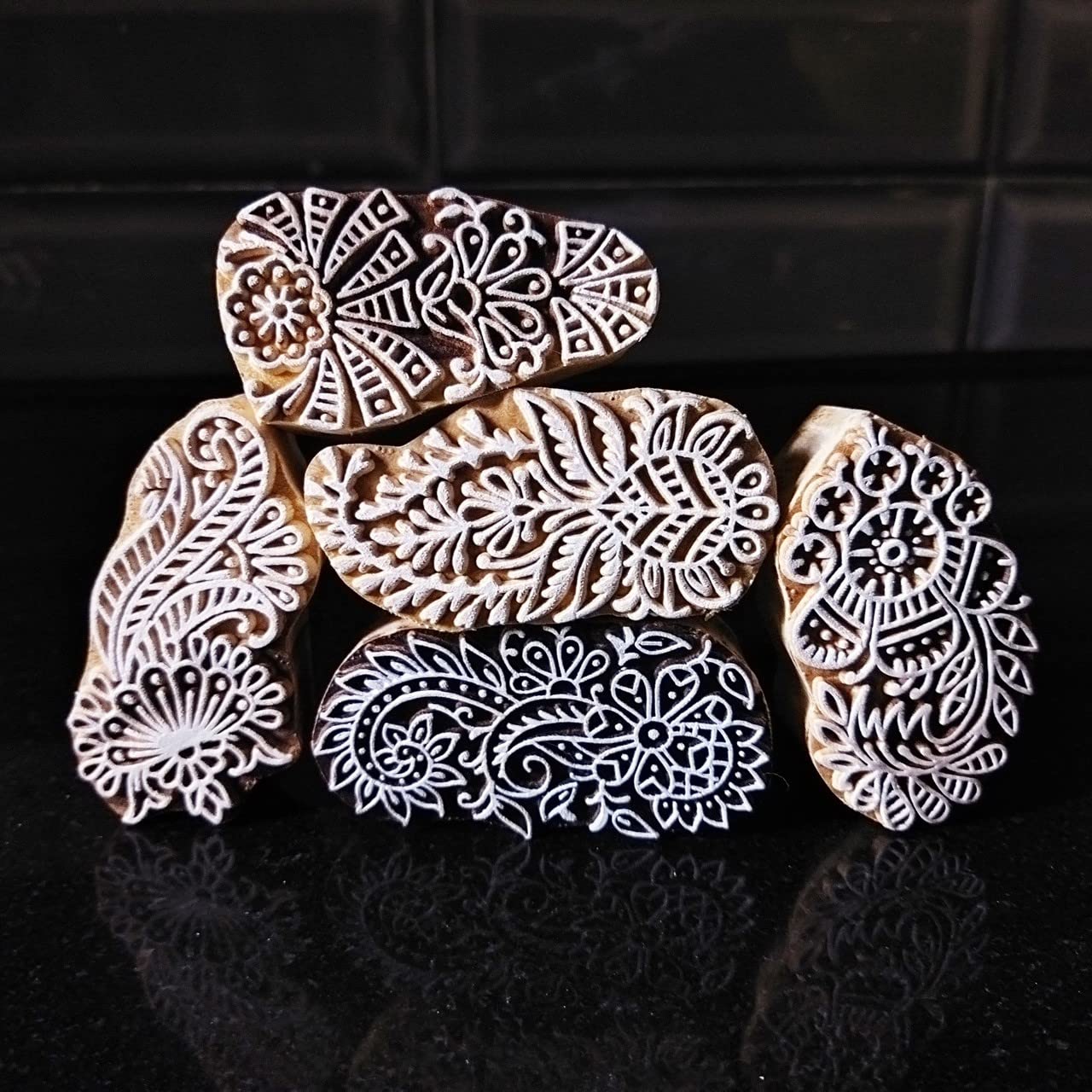 Buy ecofynd Round Wood Block Stamps (Pack of 5), Wooden Blocks for