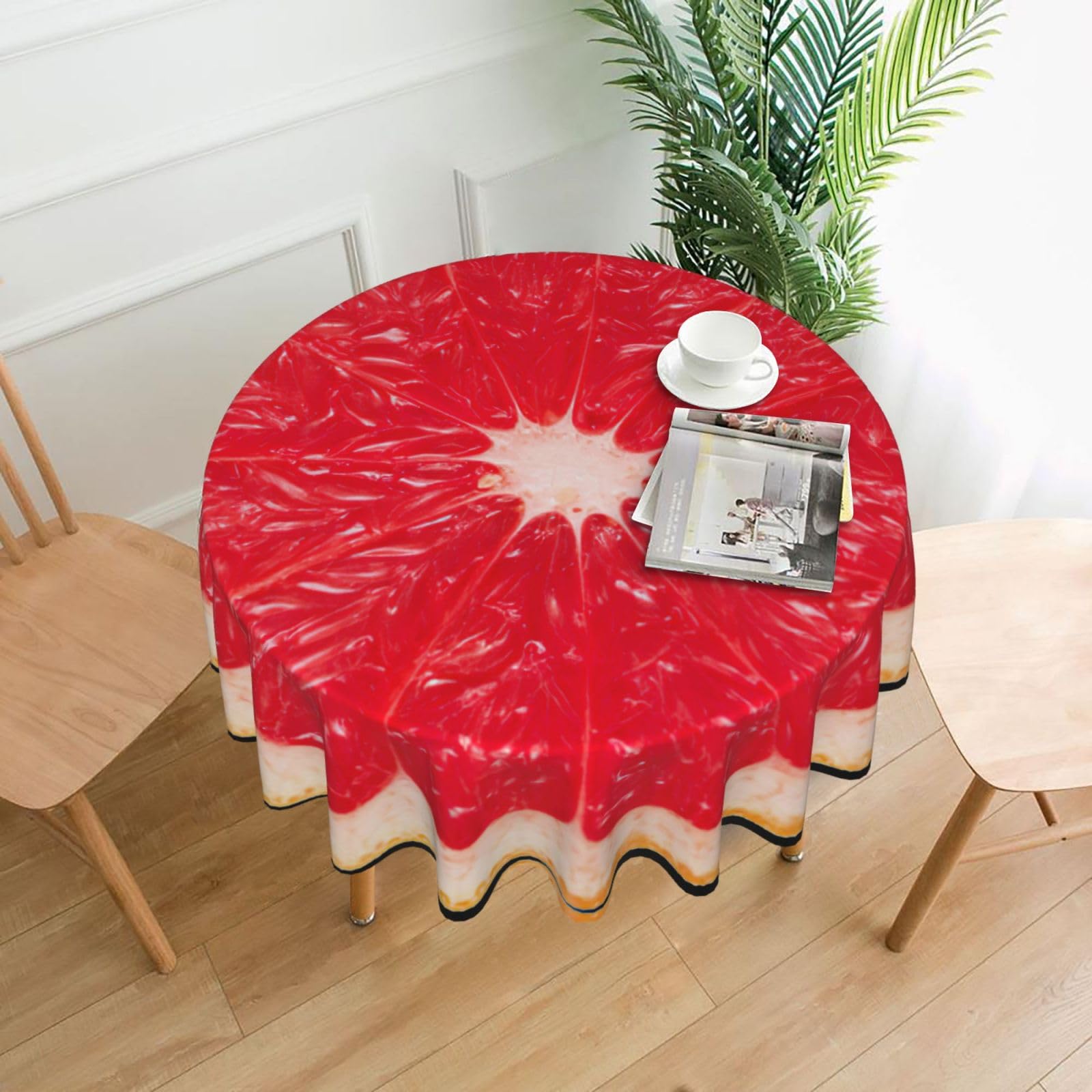 VCzsdff Pink ripe Grapefruit Slice Print Stain Resistant Round Tablecloth 60in Family Friendly Polyester Cloth for Kids Meals
