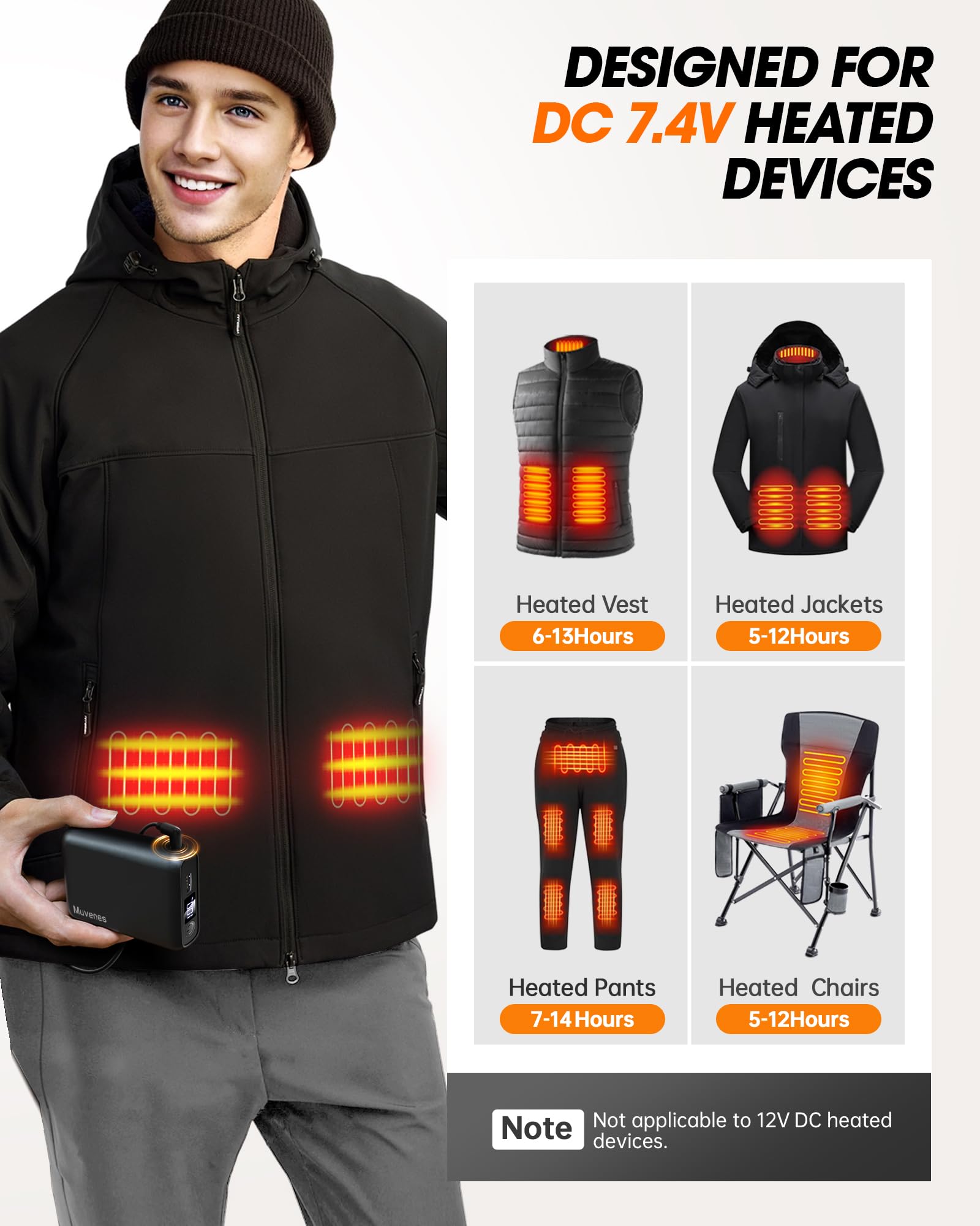 7.4V 18400mAh Heated Vest Battery Pack Compatible with ORORO and Venustas, Battery Pack for Heated Vests, Jackets, Pants, and Hoodies, Rechargeable Power Bank with LED -Not for 5V USB Heated Devices