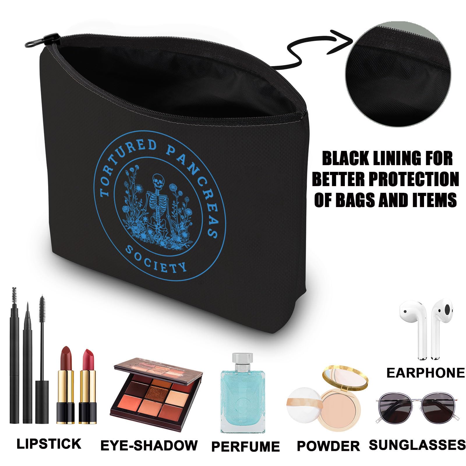 Type 1 Diabetes Awareness Makeup Bag Diabetic Survivor Gift Tortured Pancreas Society Gifts Diabetic Gift (Pancreas UK) - Image 3