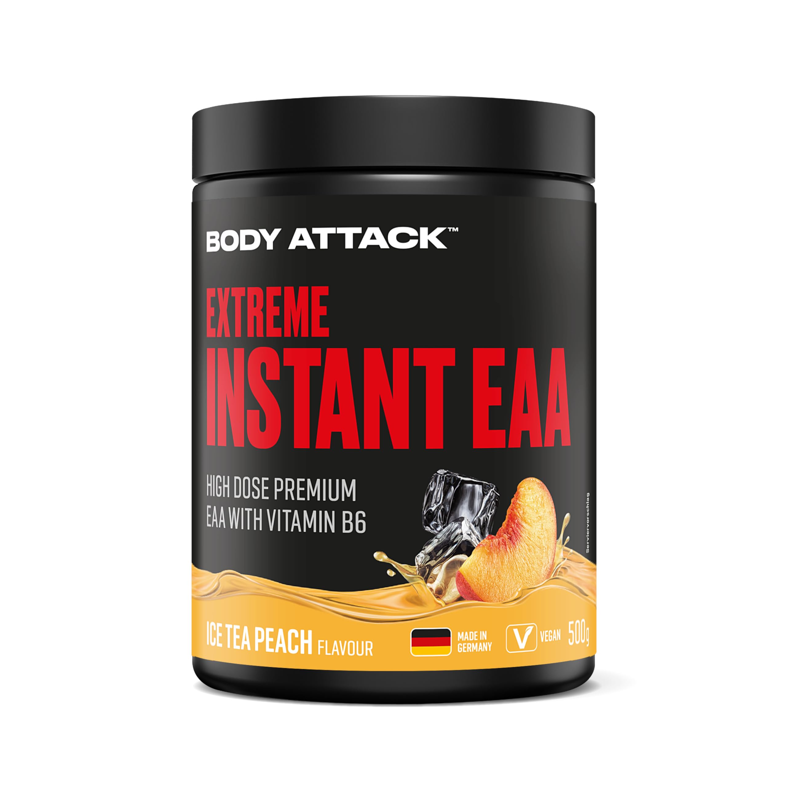 Body Attack Extreme Instant EAA Pulver - Ice Tea Peach, 500 g - Made in Germany - 8 essentielle Aminosäuren für eine Protein reiche Ernährung & intensives Training