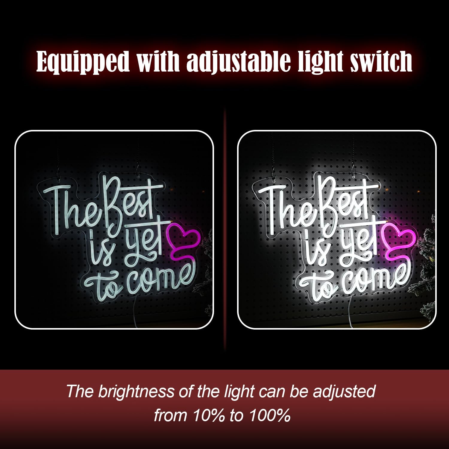 The Best Is Yet To Come Neon Sign Love Heart LED Neon Light for Wall Decor Dimmable USB Powered White Pink Letters light Up Sign for Bedroom Wedding Birthday Party(16.7 * 12.6 In) - Image 4