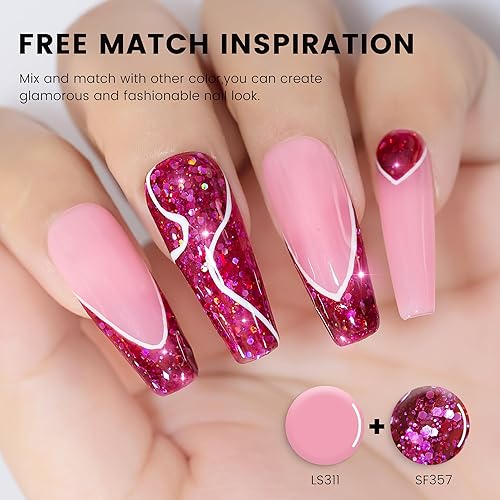 Miniatura 7 de YTD Likomey Esmalte de uñas de gel, 0.5 onzas líquidas, color rosa brillante con purpurina grande, esmalte de uñas en gel UV para remover, manicura