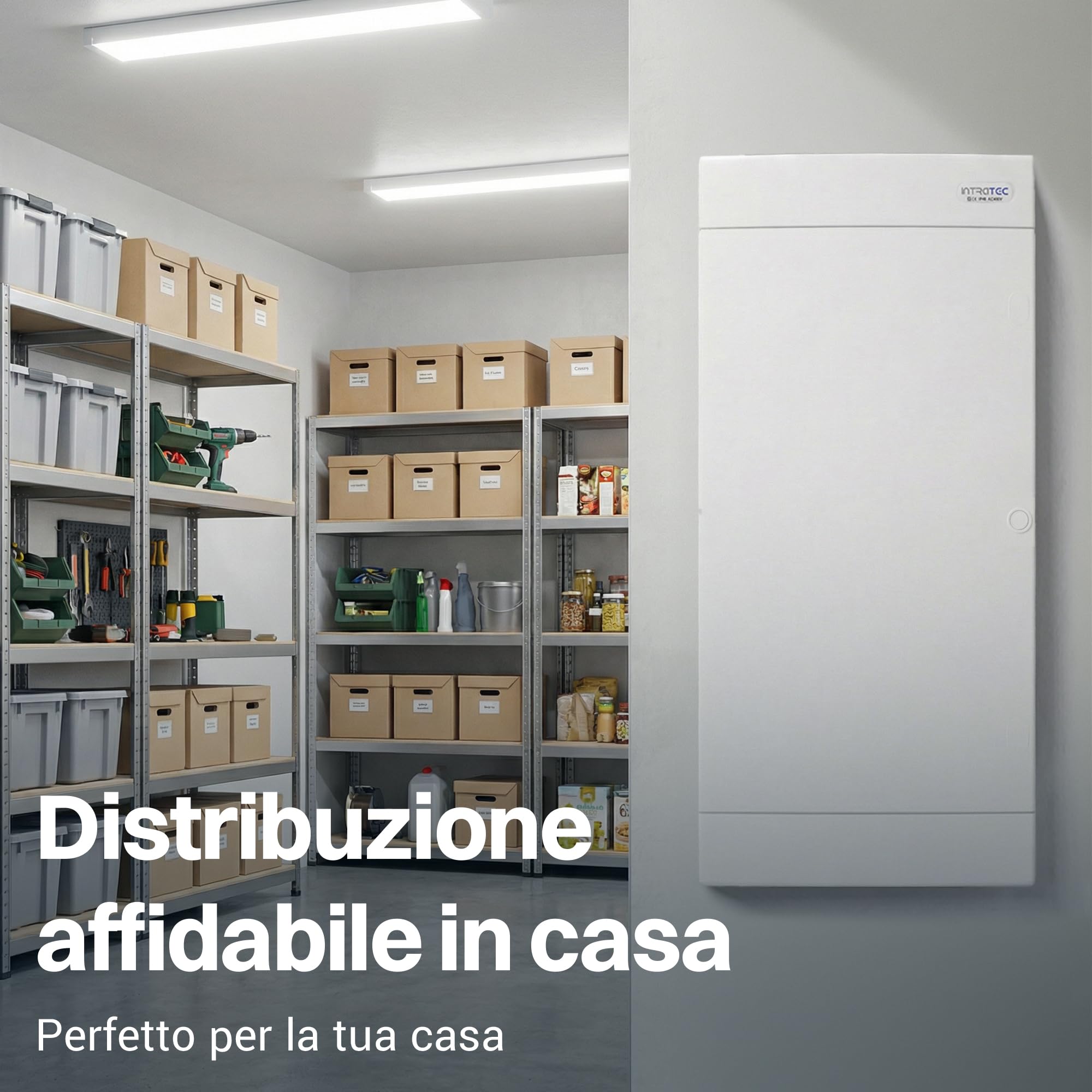 Intratec Quadro Elettrico Incassato 4 Righe – Quadro di Distribuzione IP40 per 48 Moduli con Porta Bianco e Guide per Facile Installazione Elettrica in Casa e Azienda – 676 x 283 x 106mm