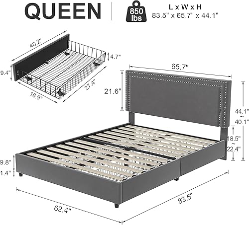 Miniatura 351 de VECELO Base de cama de tamaño matrimonial con cabecera tapizada ajustable, plataforma de listones de madera, diseño sin ruido, fácil montaje Negro