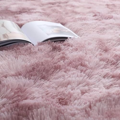Vista 2 de Vafodo Fluffy Bedroom Carpet, 2x3 Feet Shaggy Fuzzy Rug for Kids & Baby, Tie-Dye Pink Area Rug for Living Room, Cute Room Decor