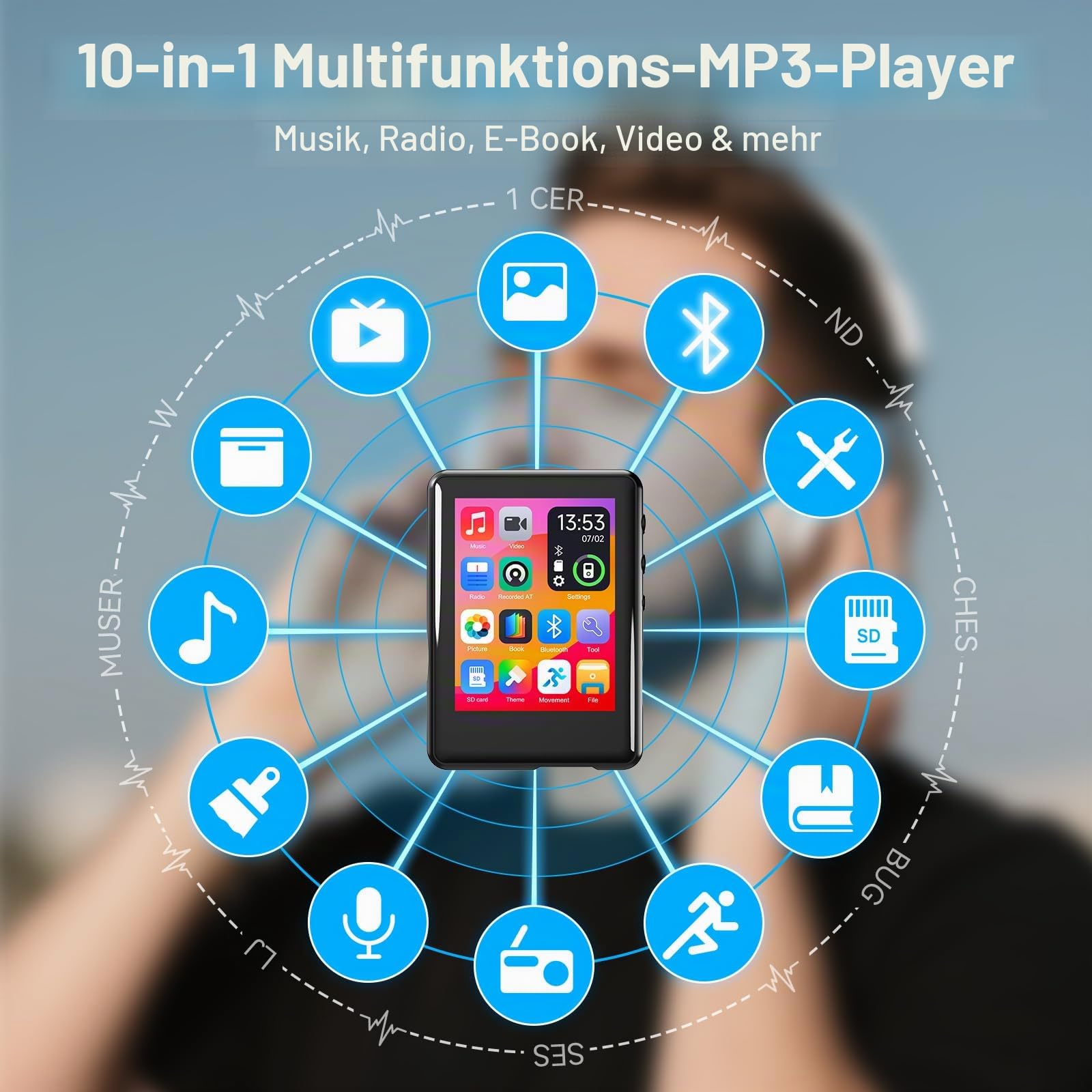 Mp3 Player Bluetooth 5.4 mit 2,4-Zoll-Touchscreen,Portable Music Player Kinder with Speaker,FM Radio,Voice Recording,Earphones, Easy to Use,erweiterbar auf bis zu 512 GB