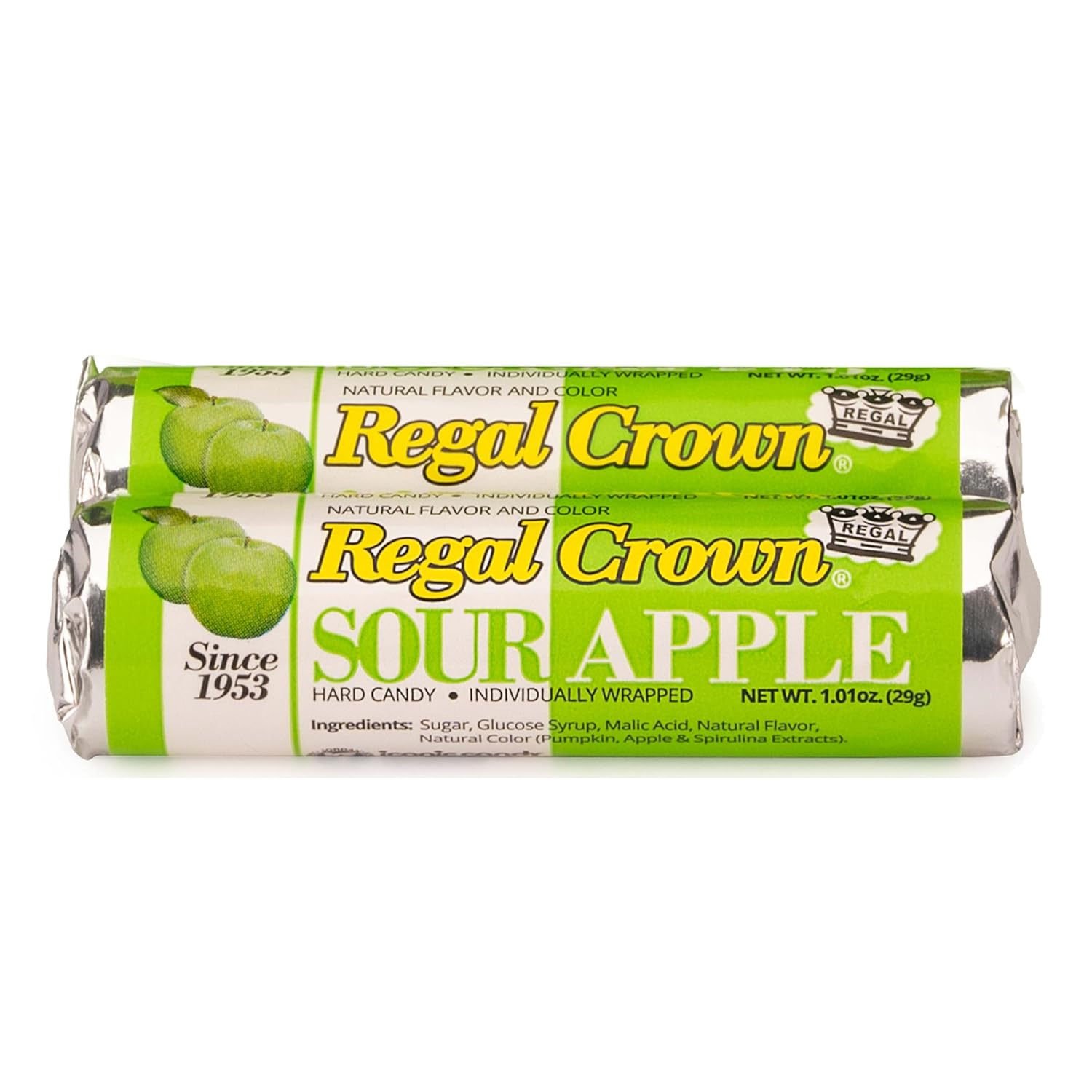 Regal Crown Roll Sour Apple, 1.01 Ounce (Pack of 24), Sour Candy, The Hampton Candy Company