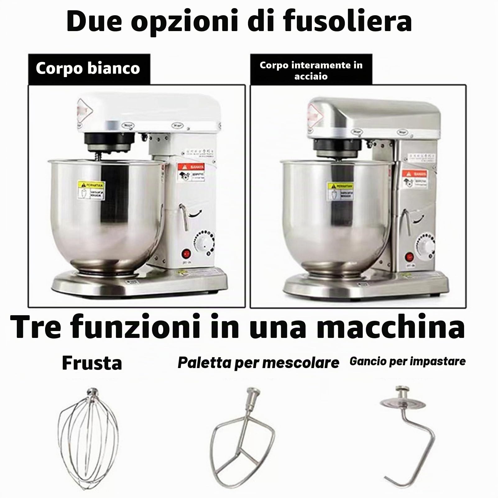 Impastatrice planetaria, impastatrice per Alimenti, impastatrice elettrica per Dolci da 10 Litri e 500 W, con Ciotola, Gancio, Frusta, separatore per Uova, per Pasticceria, Pizzeria, ristora