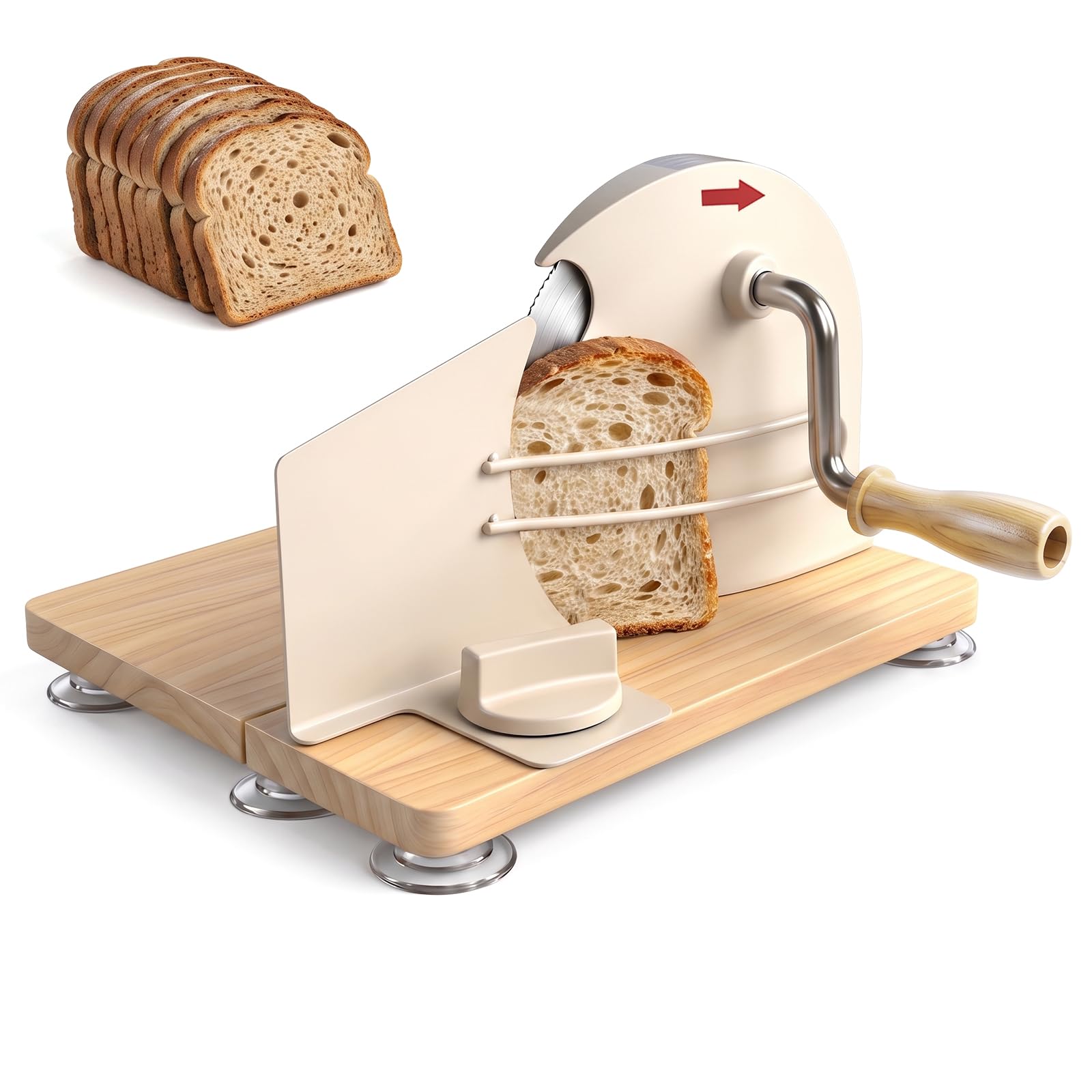 Affettatrice per il pane manuale con manovella, spessore dei fette selezionabile in modo continuo 1-20 mm, base pieghevole, lama affilata in acciaio inox, base pieghevole, per pasta acida, segale