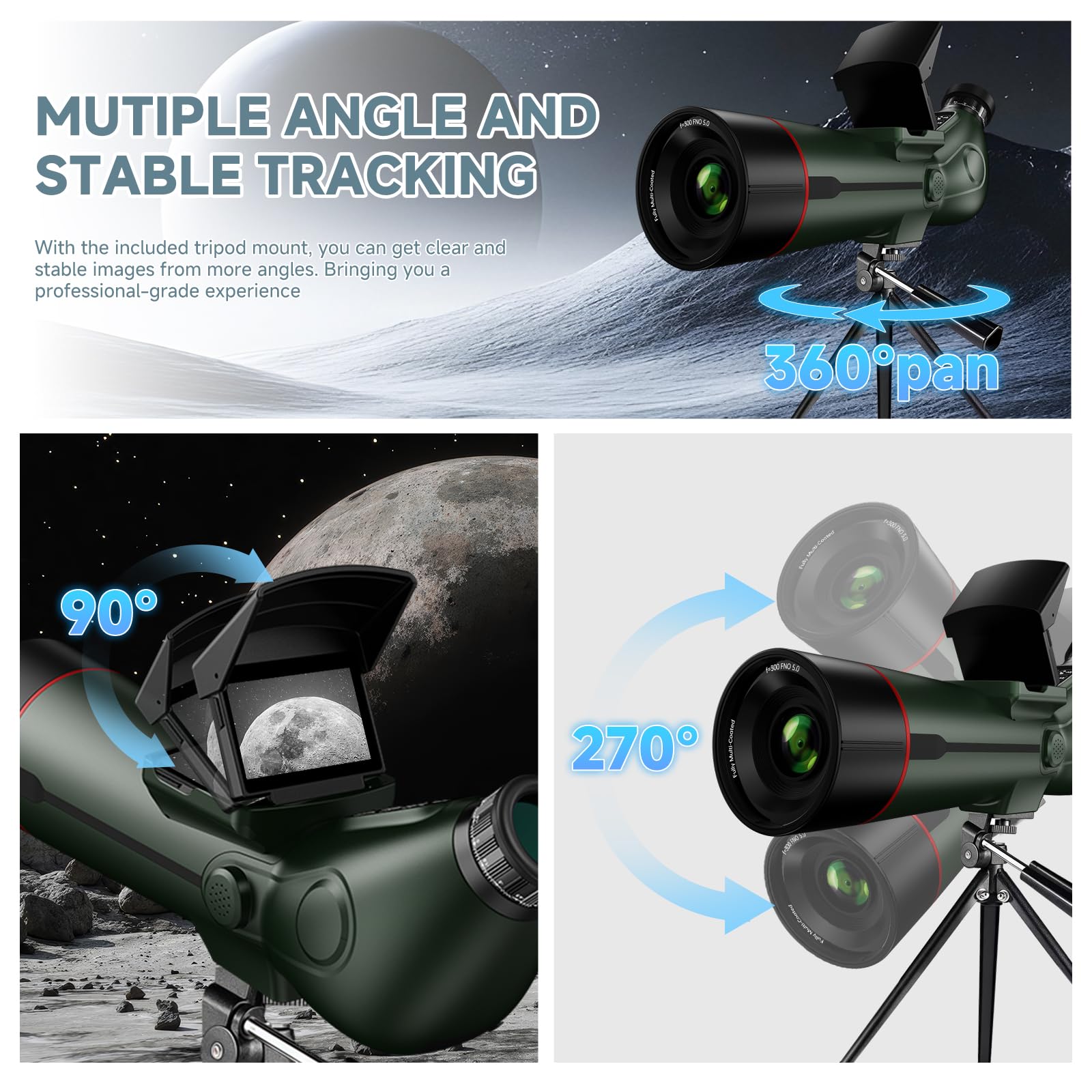 Telescopio, refractor profesional, enfoque automático, telescopios electrónicos digitales portátiles con cámara de astrofotografía 4K, pantalla dual interna y externa para adultos y principiantes