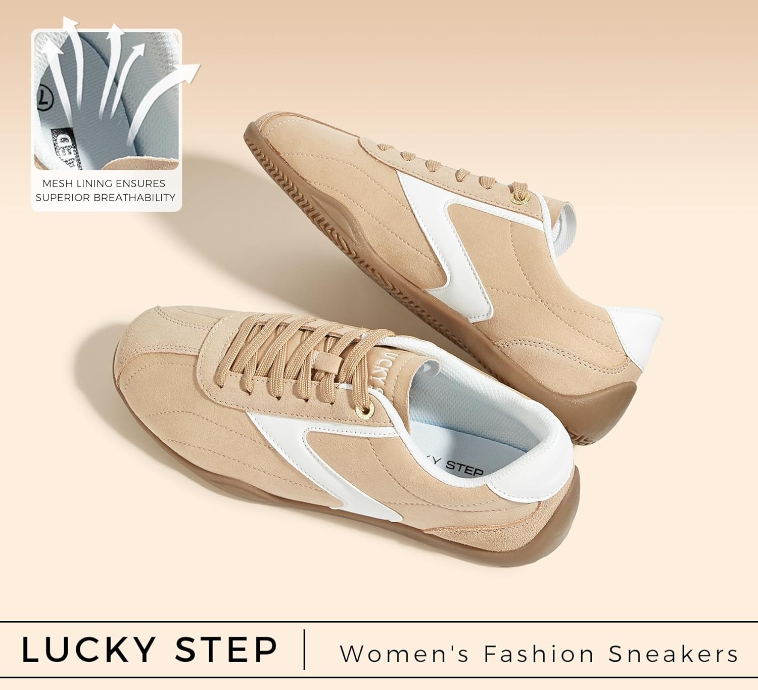 LUCKY STEP Women's Classic Retro Fashion Sneakers Casual Cow Suede Walking Shoes Thin Sole Running Trainer - Image 5