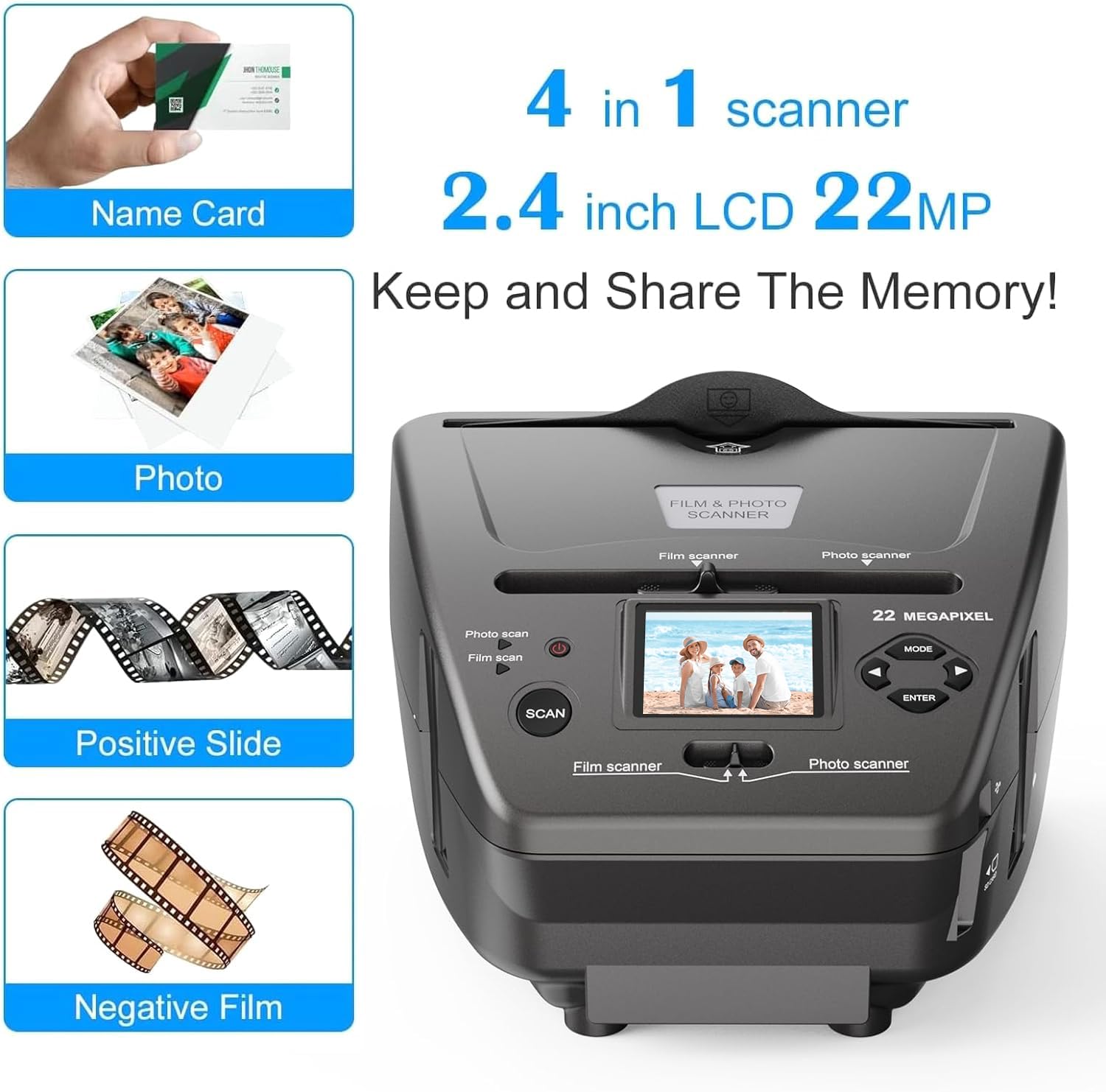 Scanner Diapositives et Négatifs Photo, Convertit Les Films négatifs 35 mm / 135, Photos et Cartes de Visite en Images numériques de 22 MP, Scanner-Diapositives-Négatifs-Photo-Visionneuse