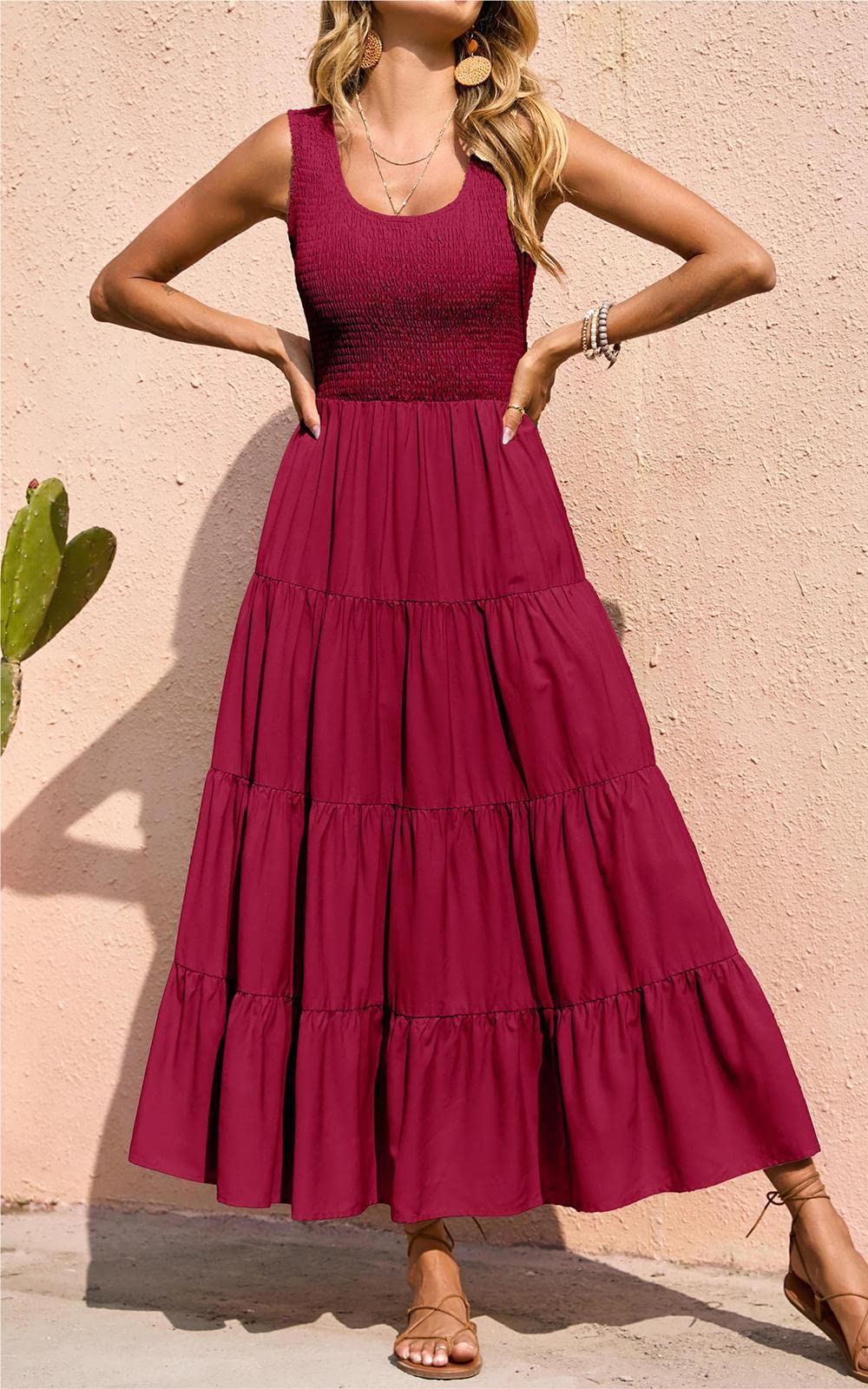 PRETTYGARDEN Smocked Tank Summer Dresses For Women 2025 Sleeveless Wedding Guest Dresses For Women Long Dress Vestido Informal Mujer