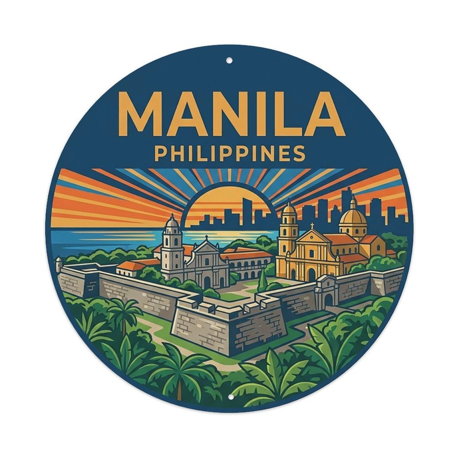 Vintage Travel Philippines Manila Vintage Metal Tin Sign Plaque Wall Decor for Cafe, Club Bar, Office, Garden Metal Poster 8x8Inch